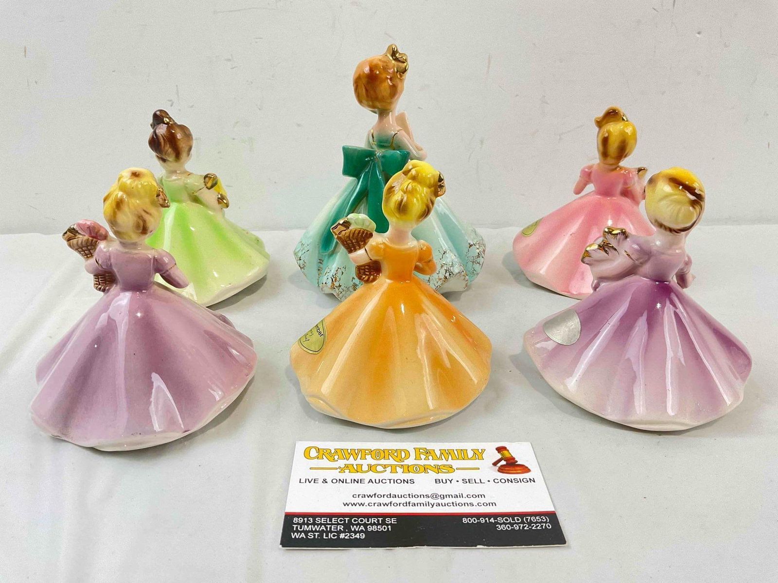 6 pcs Vintage Josef Originals Ceramic Lady Figurines, incl. Birthstones for Jan, August & More! - 5