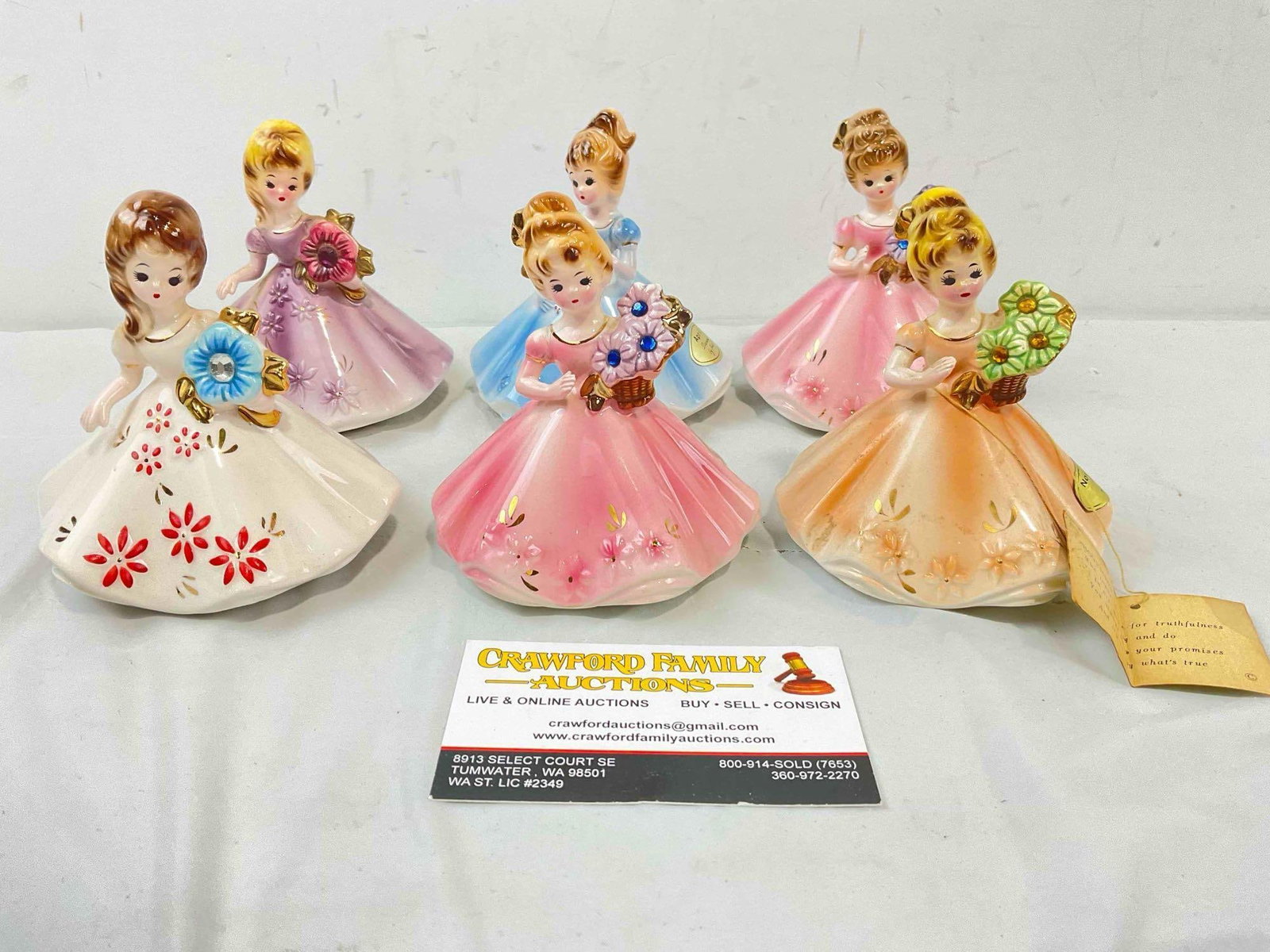 6 pcs Vintage Josef Originals Ceramic Lady Figurines, incl. Birthstones for April, Nov. & More! (1 of 5)