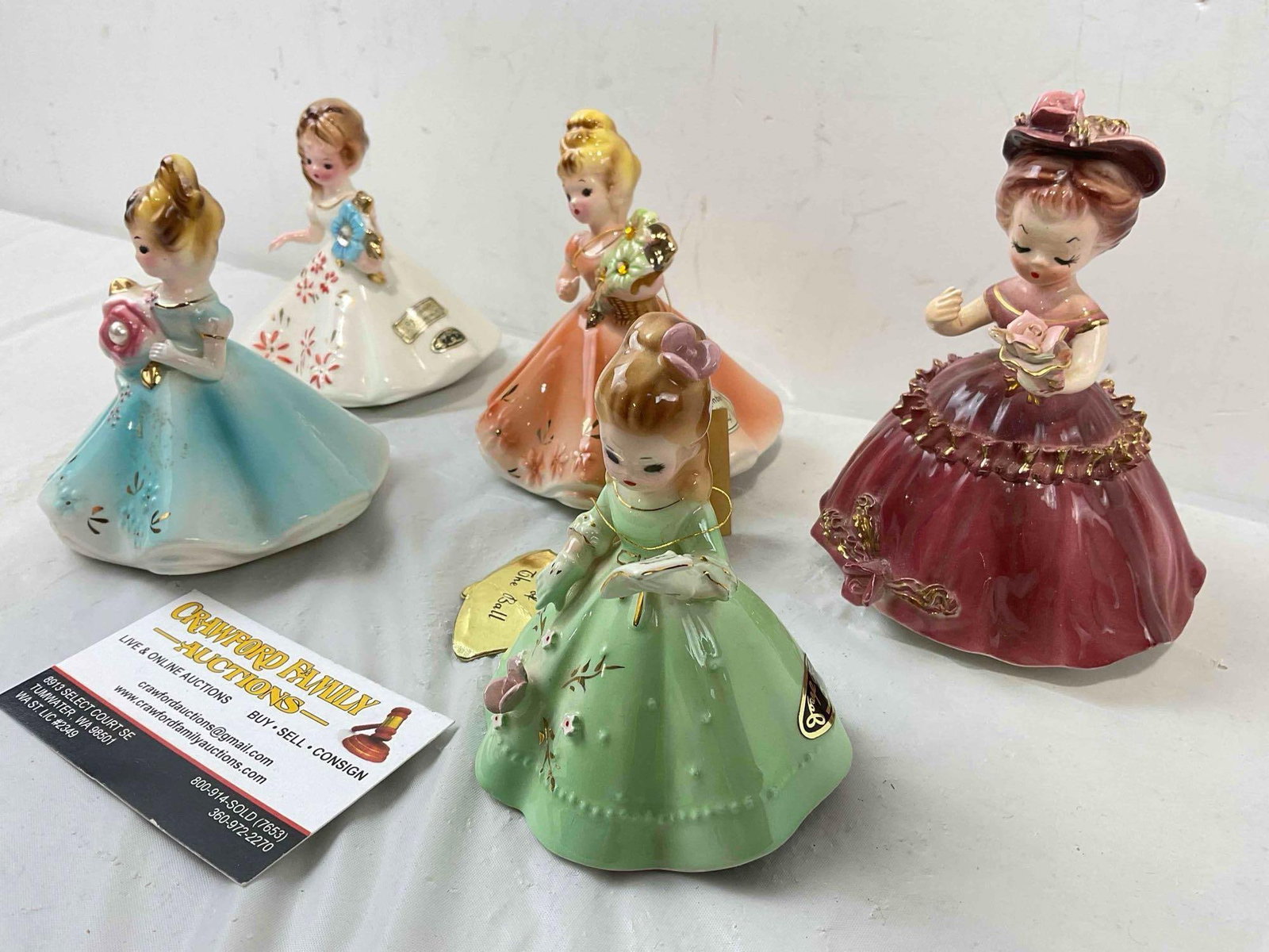 5 pcs Vintage Josef Original Ceramic Lady Figurines, incl. Birthstones for Nov., Dec. & More! - 2