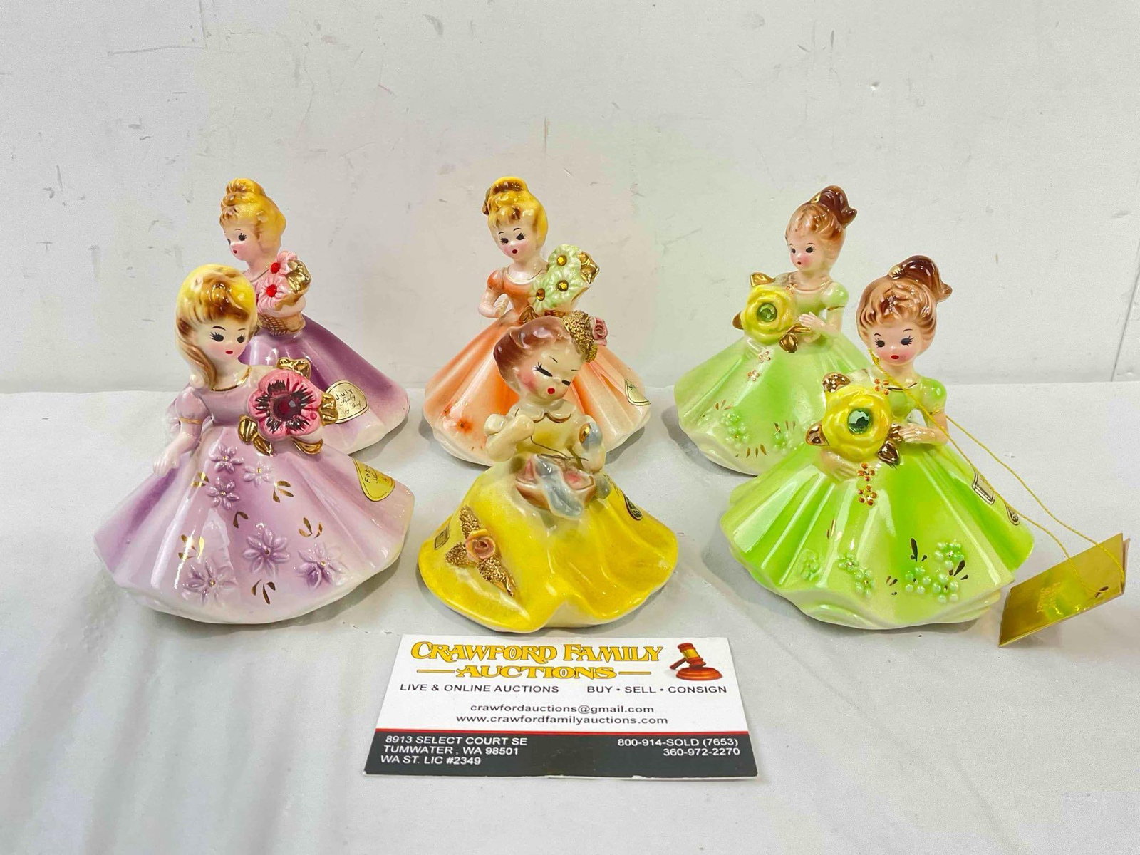 6 pcs Vintage Josef Originals Ceramic Lady Figurines, incl. Birthstones for Feb., August & More! (1 of 5)
