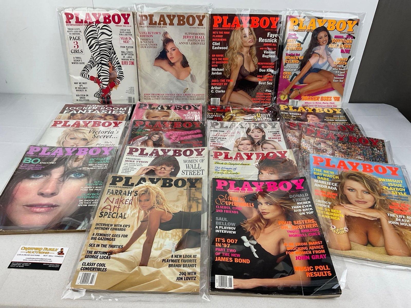 19 Late 80s-Early 2000s Vintage Issues of Playboy Magazine: Similar to the last set of magazines. Appears to be in good shape. The piece measures approx 12h x 10w x 7d inches. See pics. E-5940