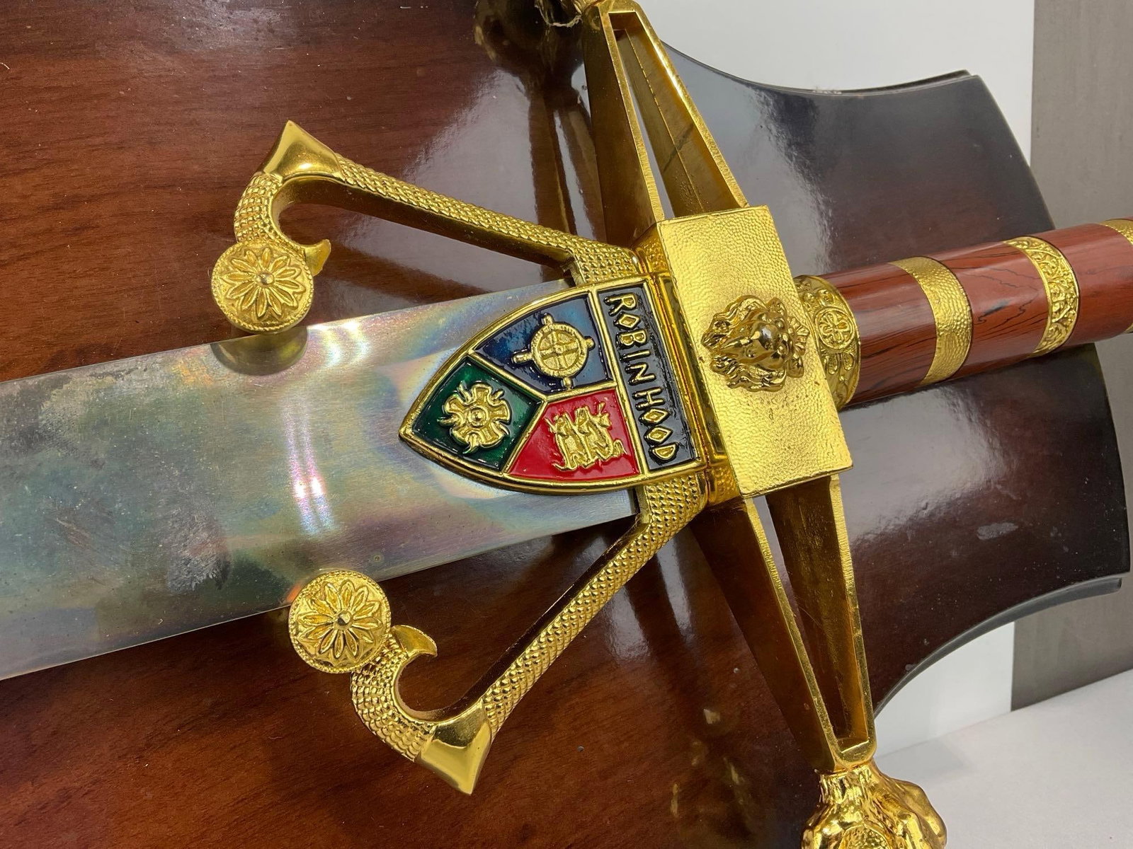 Decorative Fantasy Longsword Replica, marked Robin Hood, Brass & wood Handle49 inches long - 3