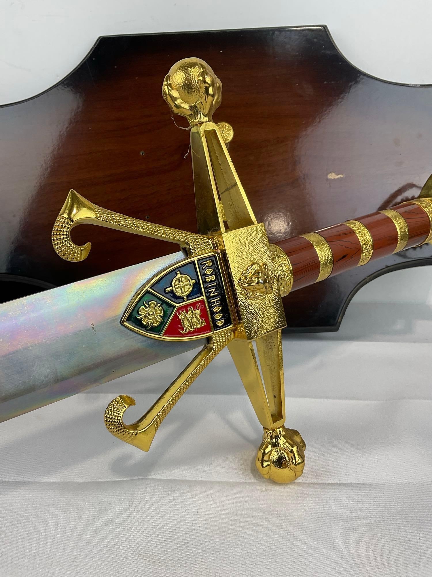 Decorative Fantasy Longsword Replica, marked Robin Hood, Brass & wood Handle49 inches long - 7