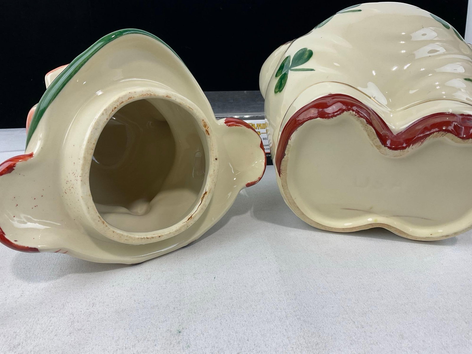 Vintage 1940s Shawnee Smiley Pig Cookie Jar, Handpainted Shamrocks, 13h x 9w x 7d inches - 4