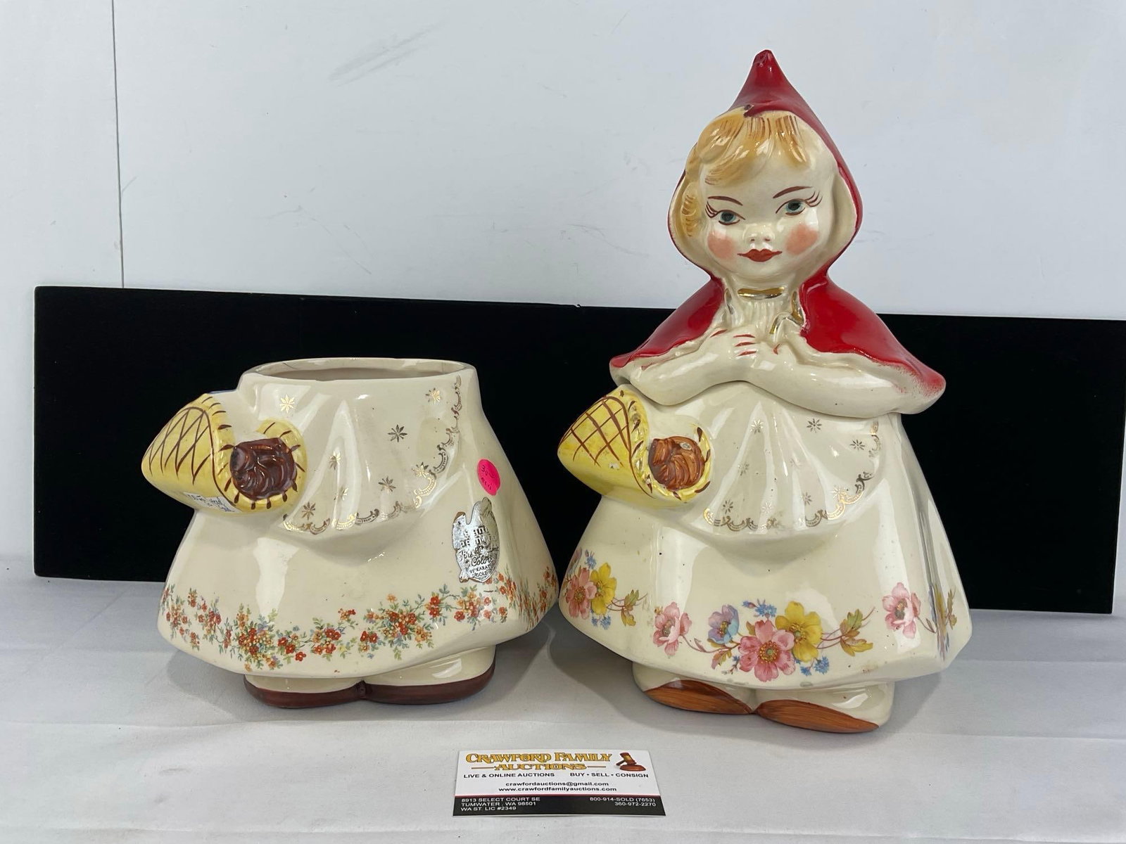 Vintage 1967 Hull Ware Little Red Riding Hood Cookie Jars, 2, bases, 1 top, some wear (1 of 9)