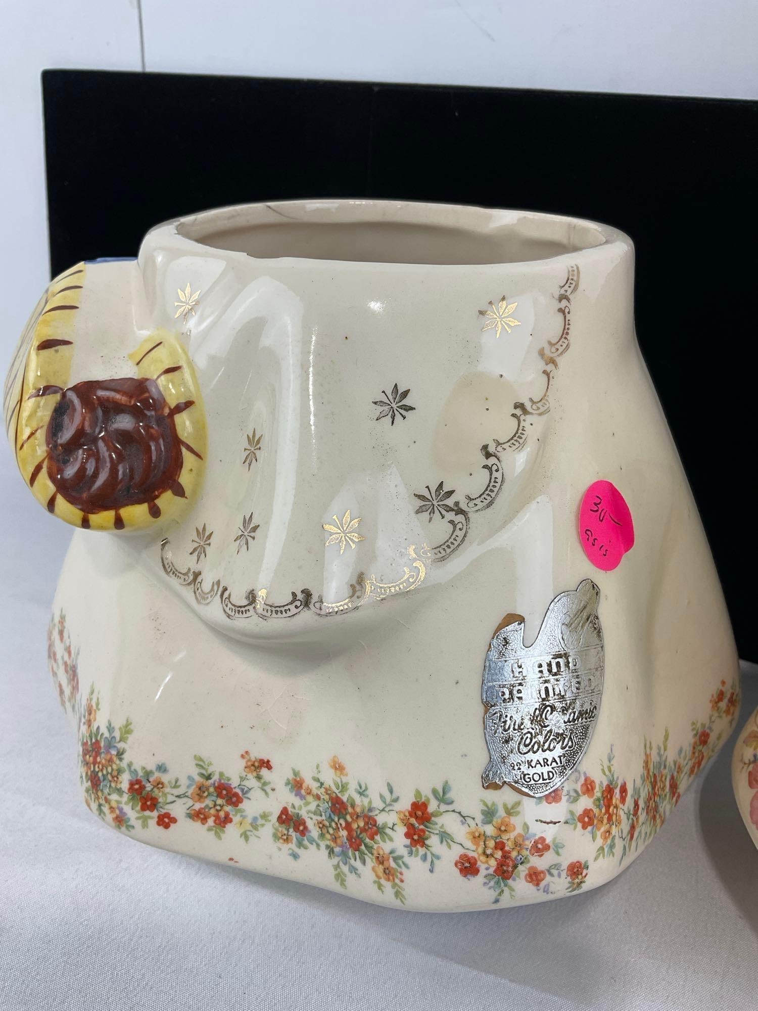 Vintage 1967 Hull Ware Little Red Riding Hood Cookie Jars, 2, bases, 1 top, some wear - 3