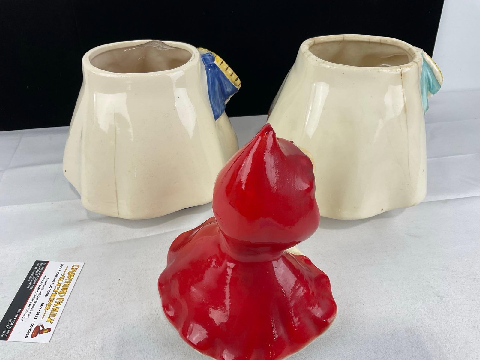 Vintage 1967 Hull Ware Little Red Riding Hood Cookie Jars, 2, bases, 1 top, some wear - 4