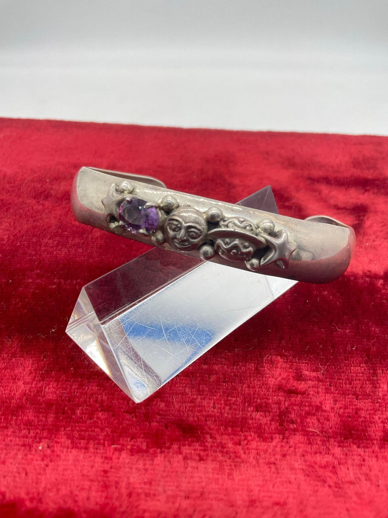 Vintage 1986 Carol Felley Moon and Stars amethyst crystal Sterling silver bracelet - 2