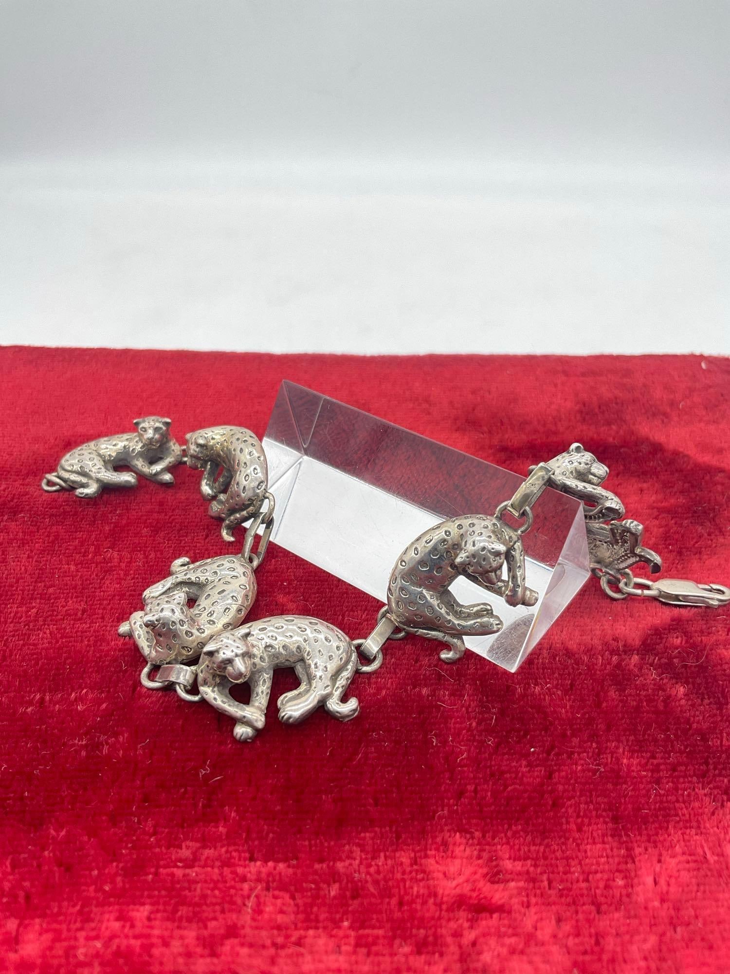 Vintage 1990 Carol Felley sterling silver Leopard link 7" bracelet - hallmarked and stamped: Approx 7 1/2" in length and approx 32 grams ttw