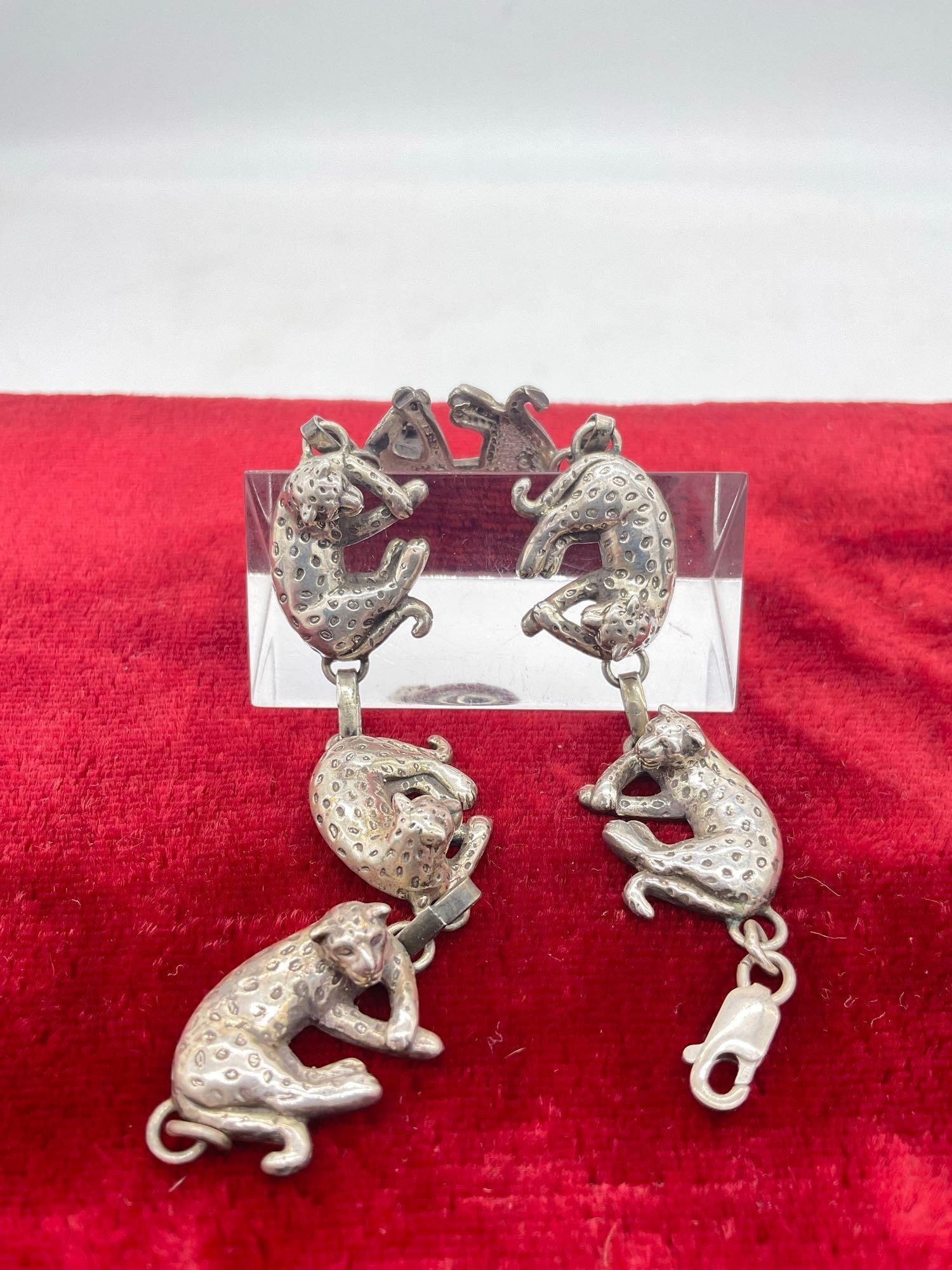 Vintage 1990 Carol Felley sterling silver Leopard link 7" bracelet - hallmarked and stamped - 2