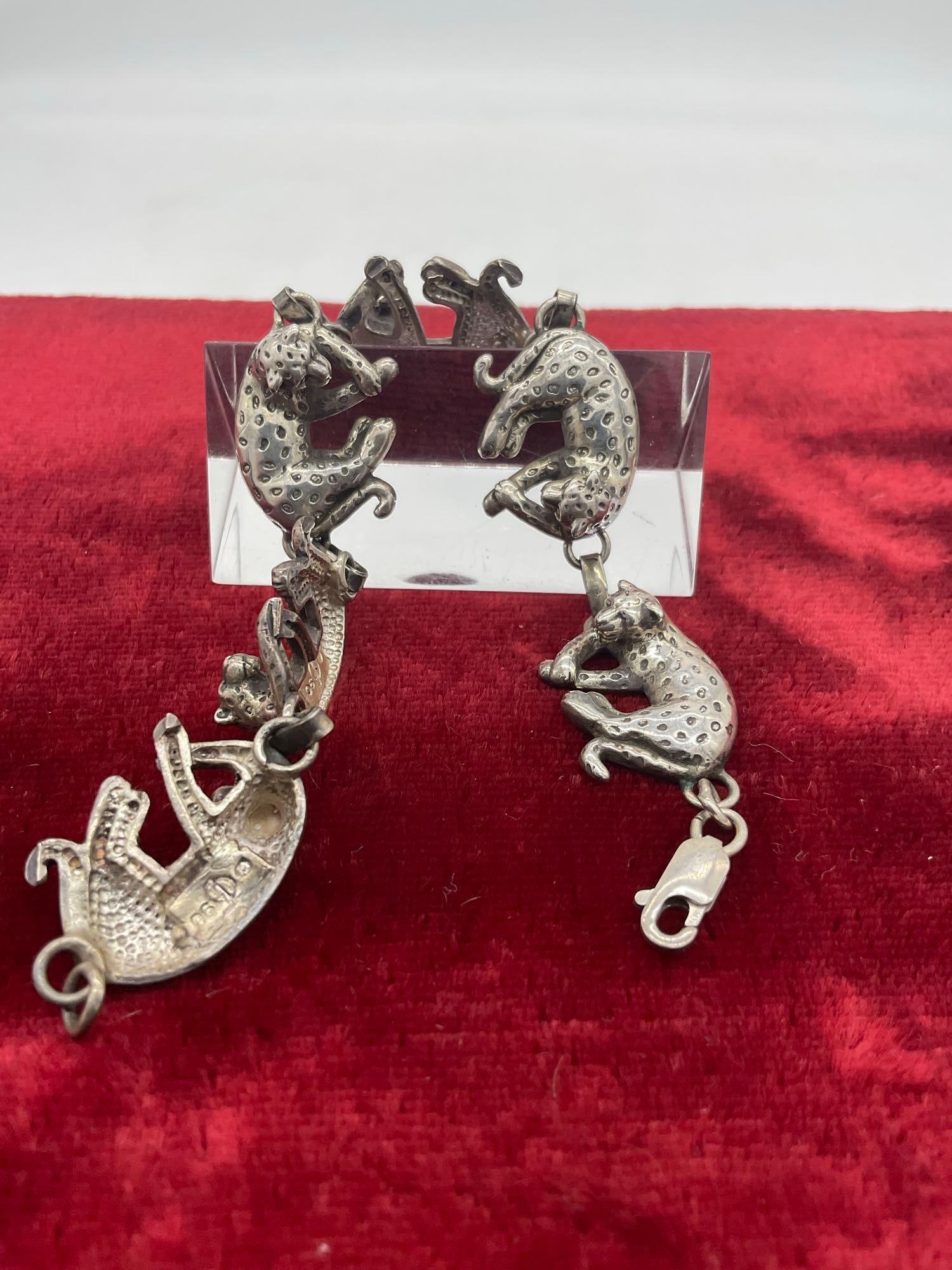 Vintage 1990 Carol Felley sterling silver Leopard link 7" bracelet - hallmarked and stamped - 3