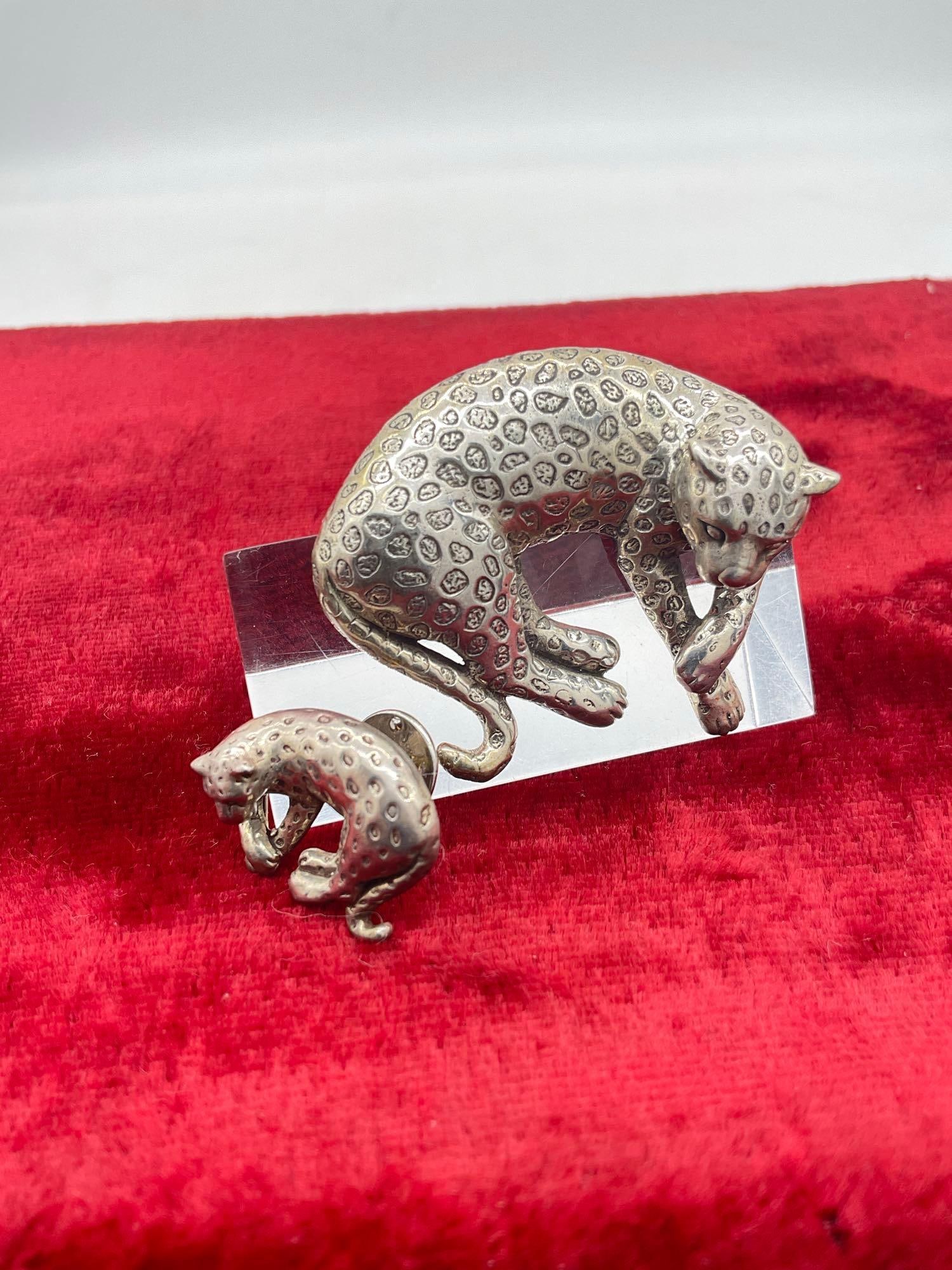Vintage Sterling silver Carol Felley Leopard brooch and matching leopard pin - lovely detail - 2