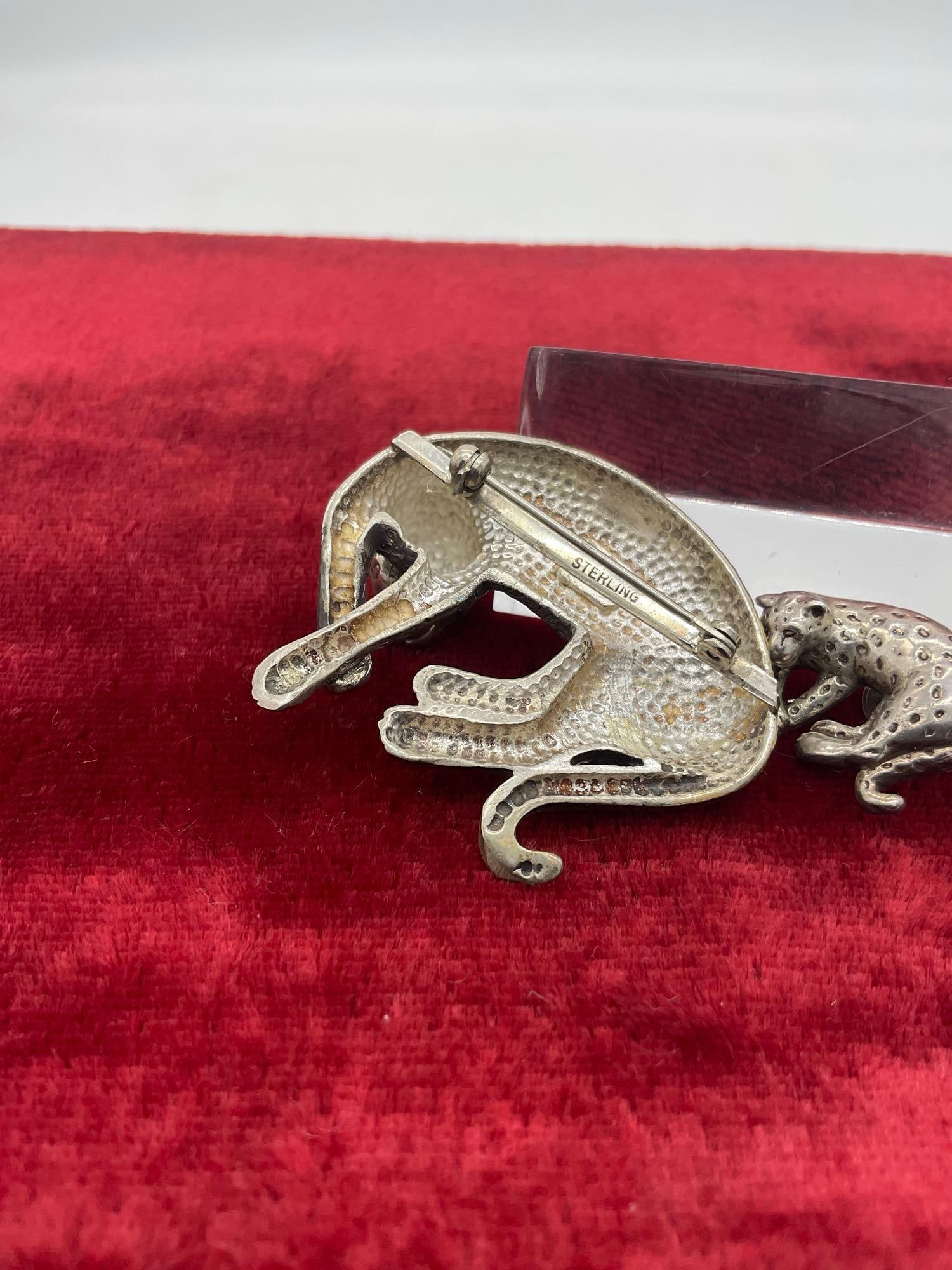 Vintage Sterling silver Carol Felley Leopard brooch and matching leopard pin - lovely detail - 4