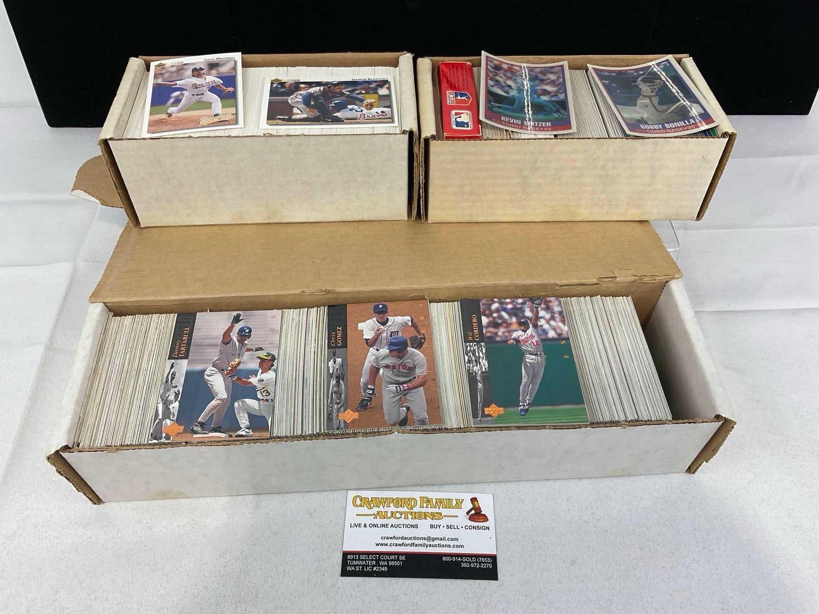 3 Boxes of Baseball Cards, Upper Deck, & more, some holograms, approx 2000+: Appears to be in good shape. The piece measures approx 7h x 15w x 5d inches. See pics. E-5940