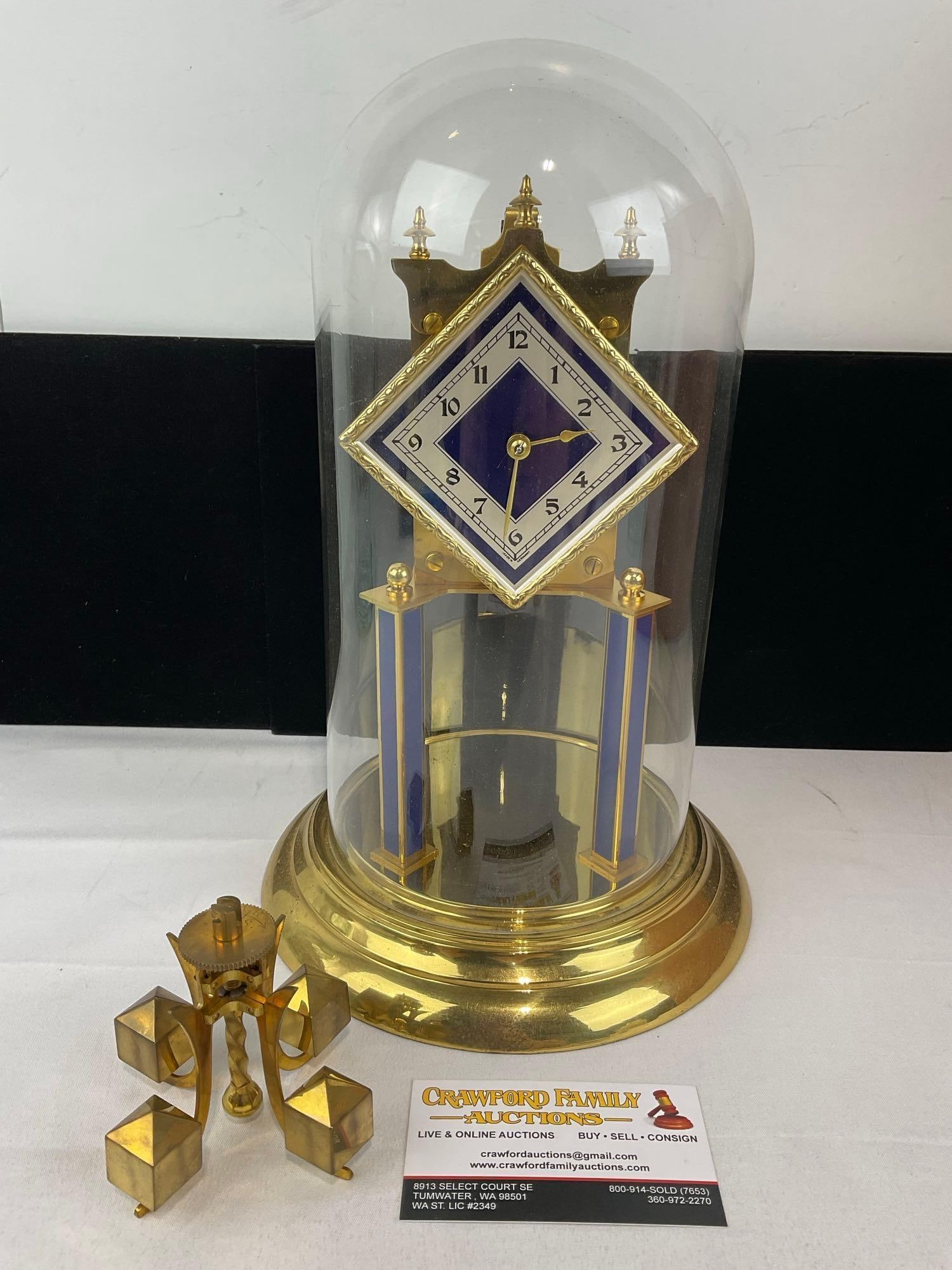 Vintage Schatz 400 Day Clock, Brass & Glass Dome Mantel Clock, includes Pendulum, wire, Key & Man...: With original box, it has some tape, and some shelf wear. Appears to be in good shape. The piece measures approx 16h x 11w x 11d inches. See pics. E-5950