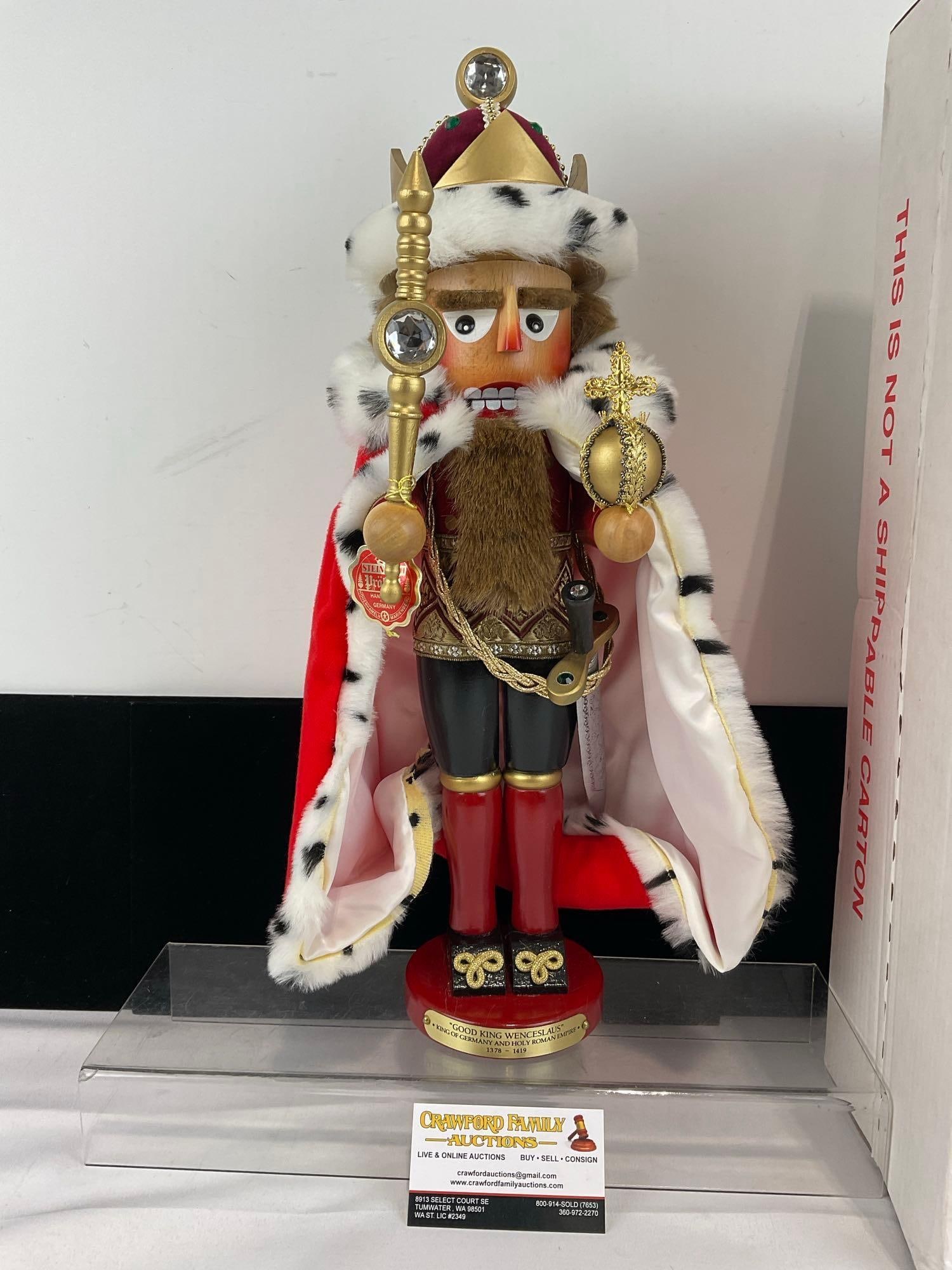 Steinbach Nutcracker Figure Good King Wenceslaus, 1378-1419, King of Germany & HRE in original box: Appears to be in good shape. The piece measures approx 22h x 10w x 9d inches. See pics. E-5950
