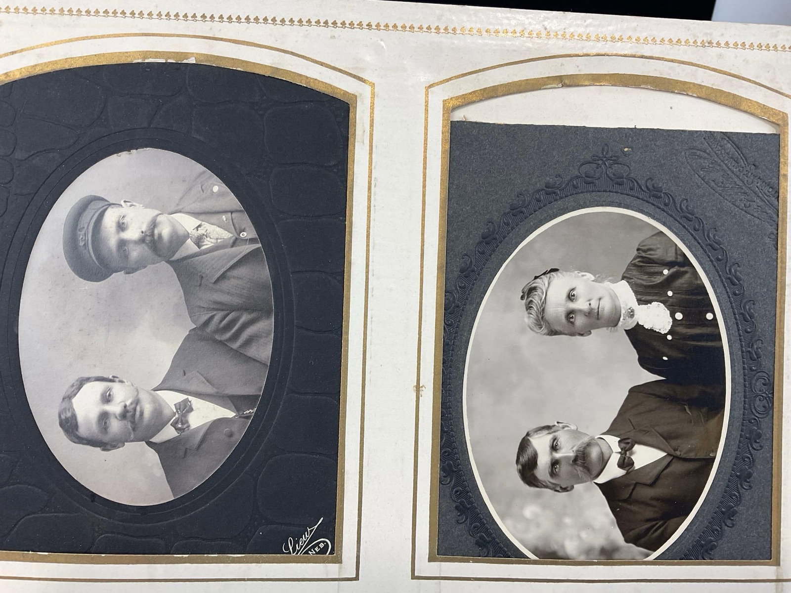 Antique Victorian Photo Album & Brass Stand w/Drawer, Green Velvet Cover w/Antique Photos - 15