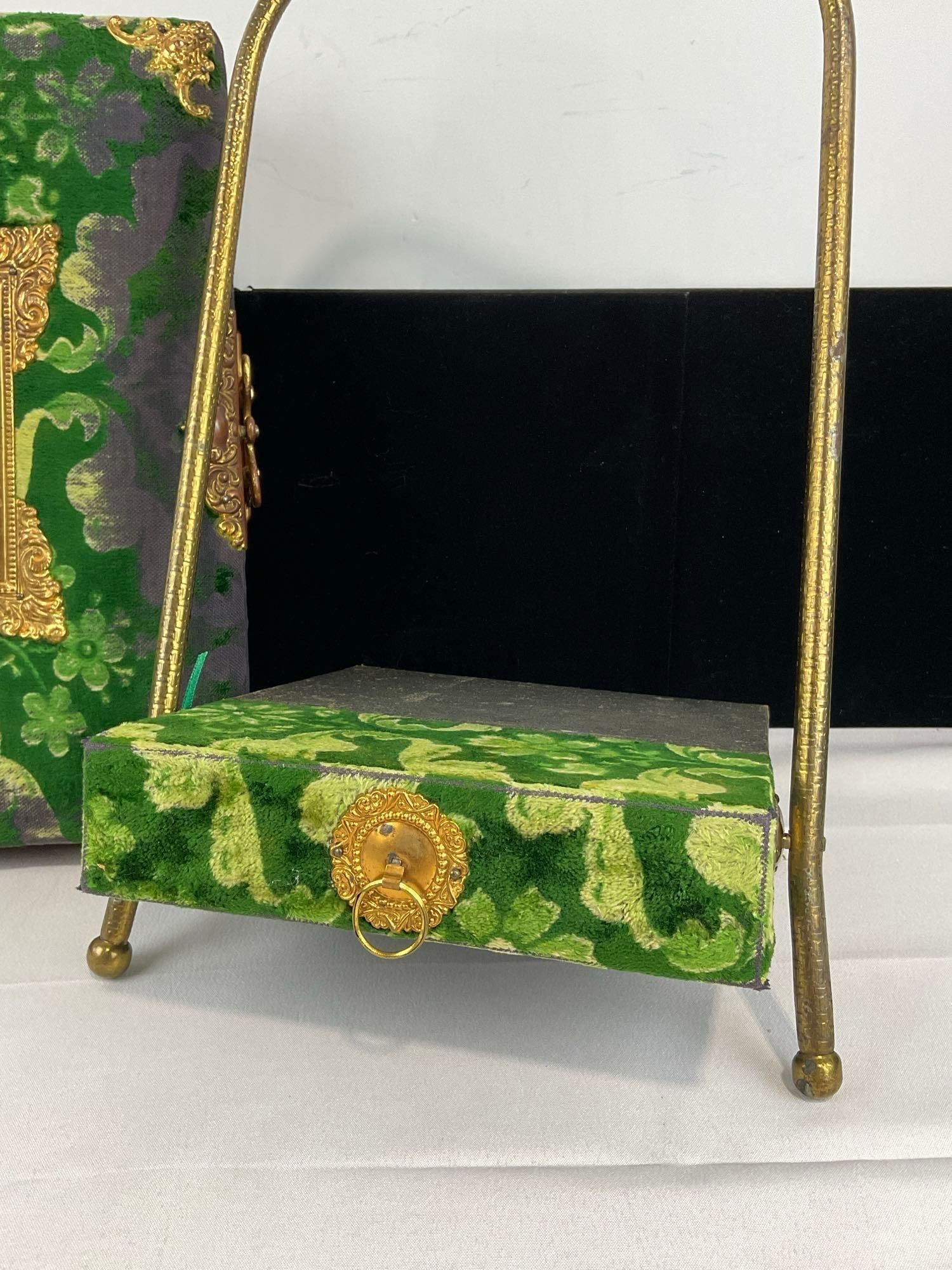 Antique Victorian Photo Album & Brass Stand w/Drawer, Green Velvet Cover w/Antique Photos - 2