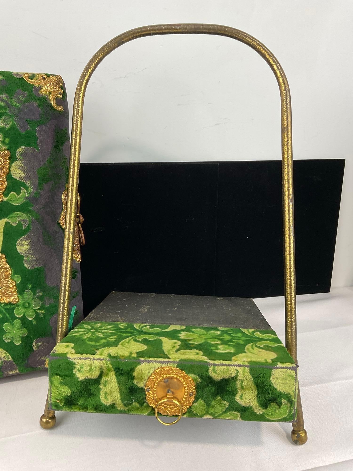 Antique Victorian Photo Album & Brass Stand w/Drawer, Green Velvet Cover w/Antique Photos - 3