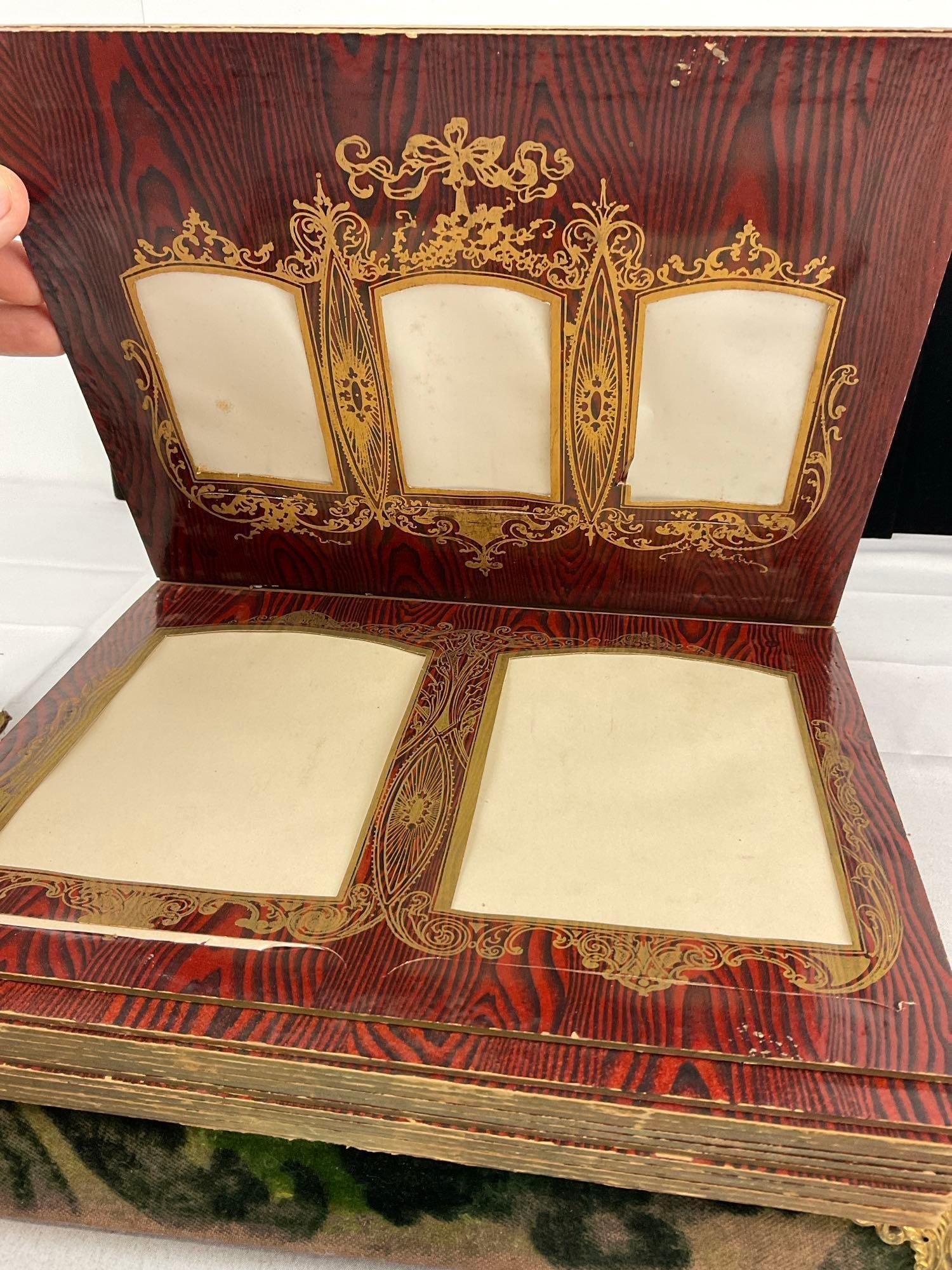 Antique Green Velvet Photo Album Funeral Box & Small Photo Album, no photos incl. w/Brass Hardware - 7