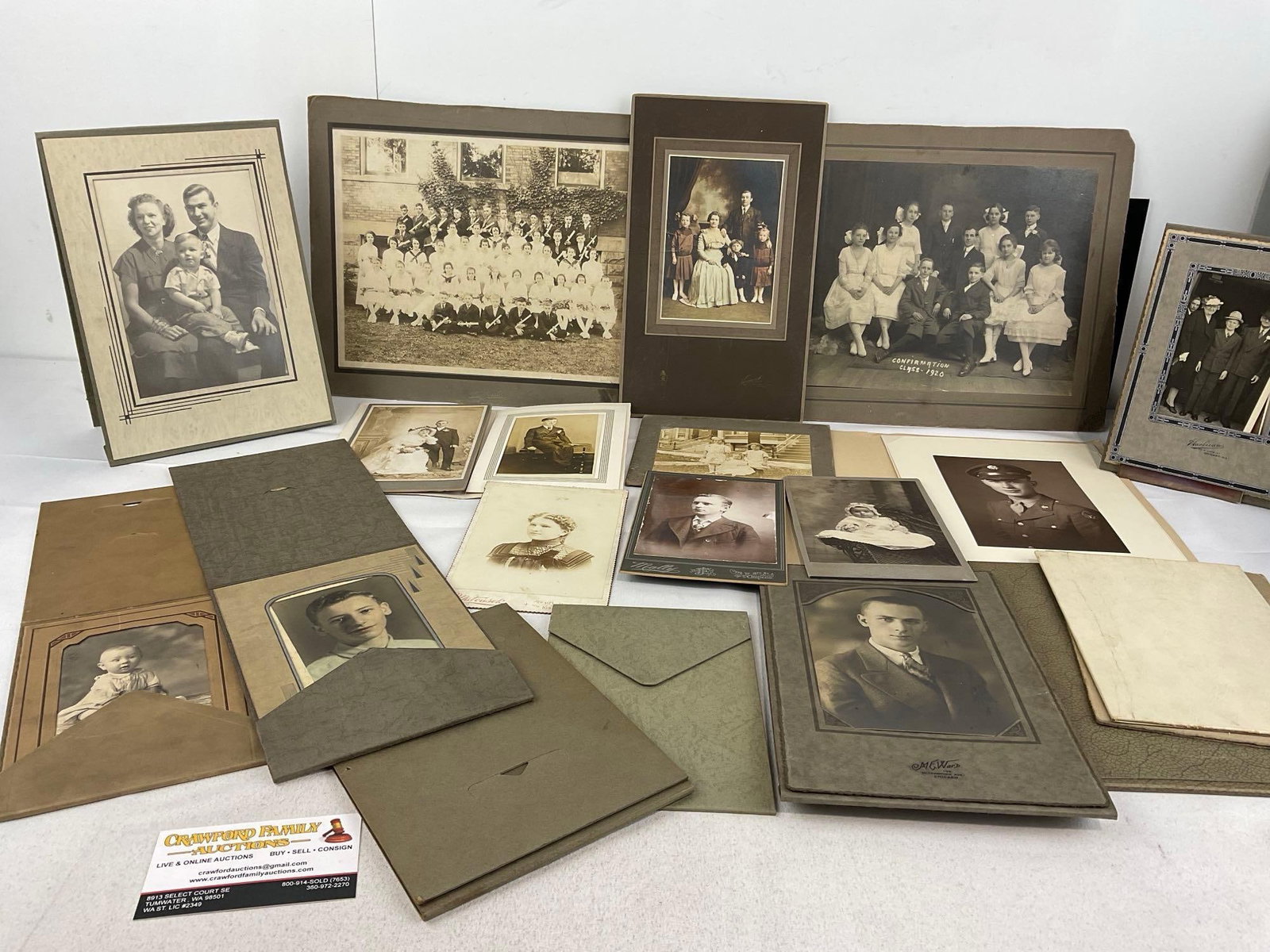 Collection of Antique B/W Photos, most w/covers, some later, School Photos, and Portraits (1 of 8)