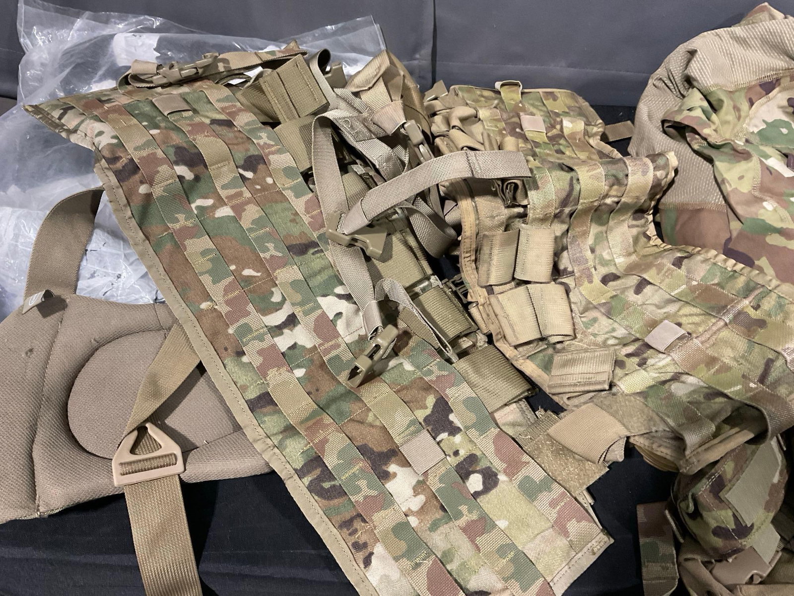 Asst Milsurp, Woodland Camo Magazine Holsters, Braces, variety of coats & AC Shirts, size 2XL - 4