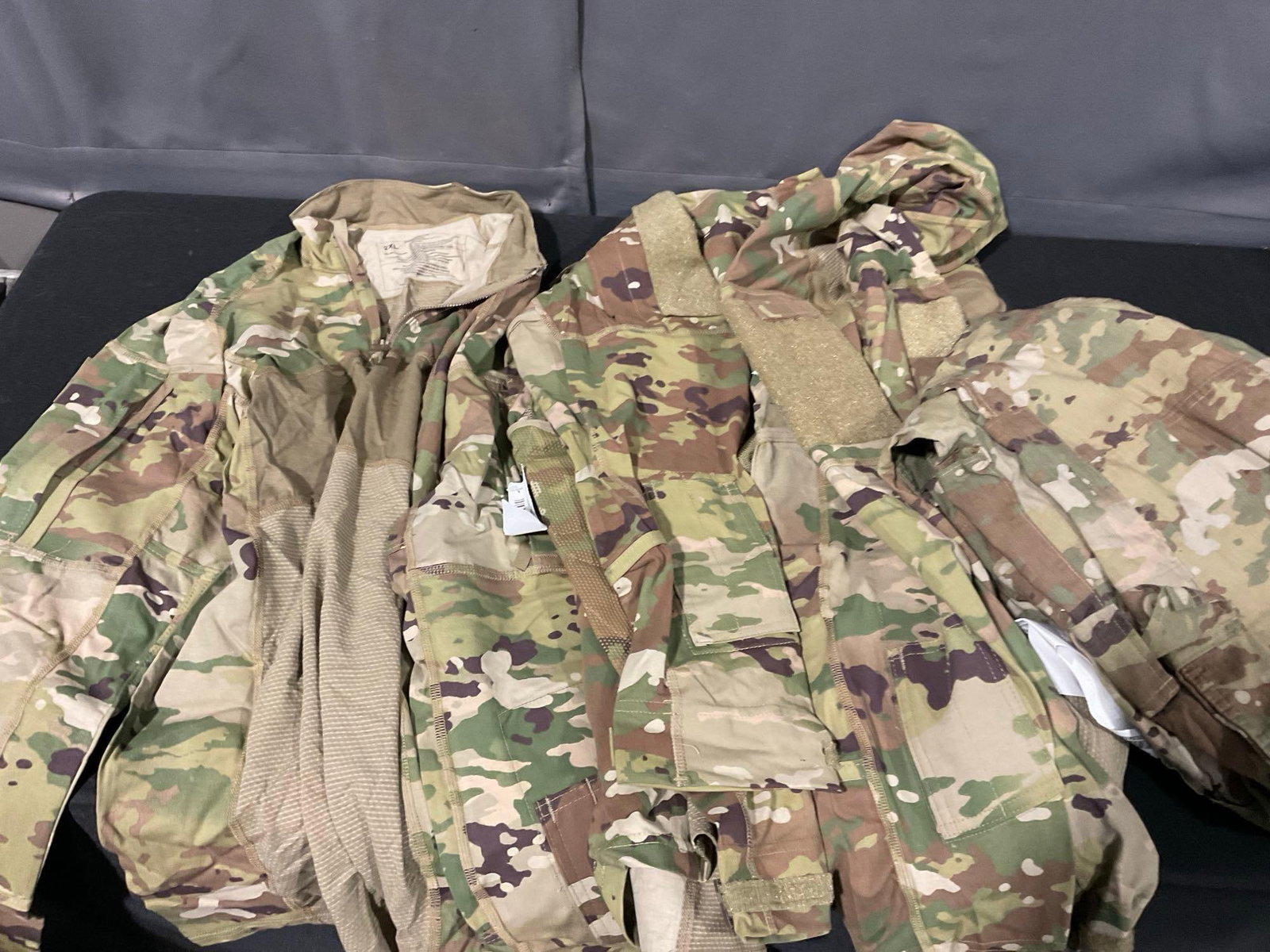 Asst Milsurp, Woodland Camo Magazine Holsters, Braces, variety of coats & AC Shirts, size 2XL - 6