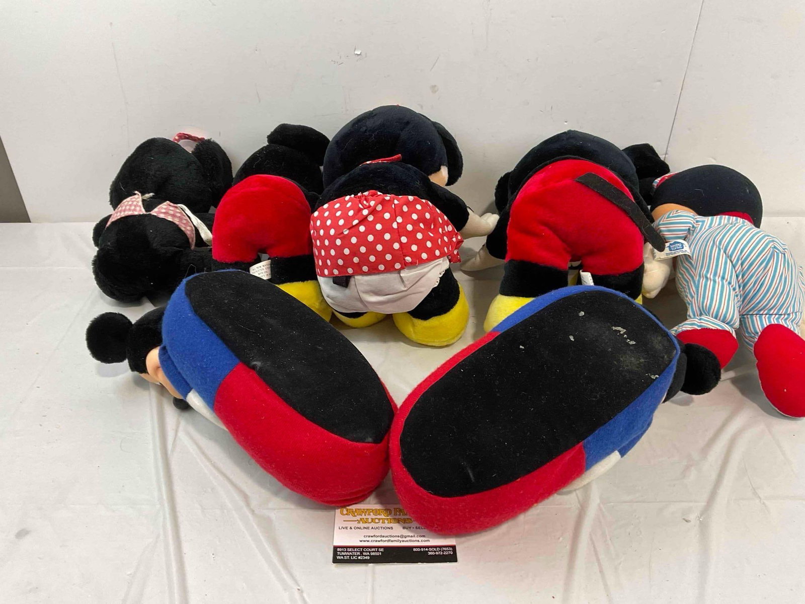 6 pcs Vintage Disney Mickey & Minnie Mouse Toy Dolls, incl. Pair of Plush Slippers. See pics. - 12