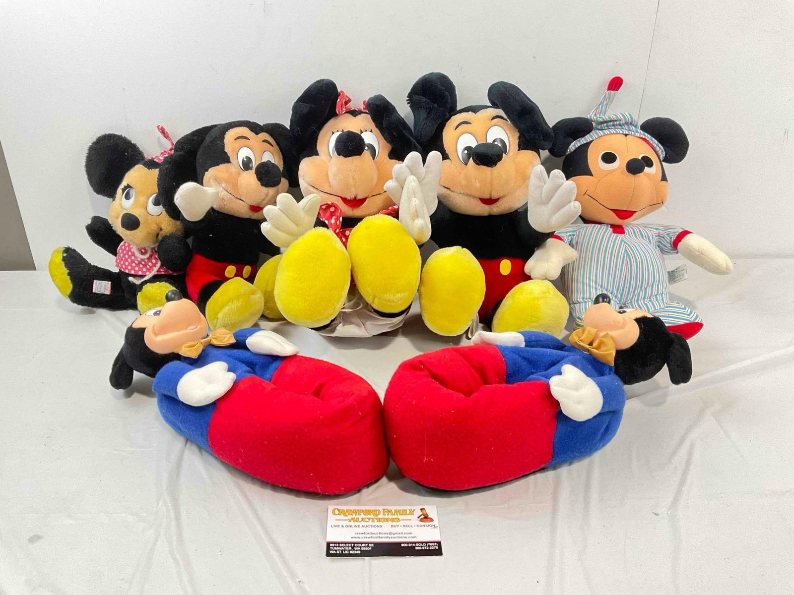 6 pcs Vintage Disney Mickey & Minnie Mouse Toy Dolls, incl. Pair of Plush Slippers. See pics. (1 of 12)