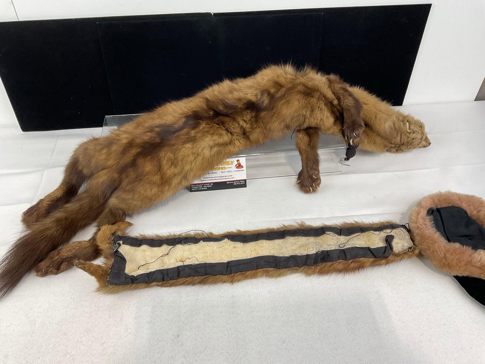 Pair of Vintage Brown Mink Fur Scarves, & Velvet & Fur Small Hat - 4