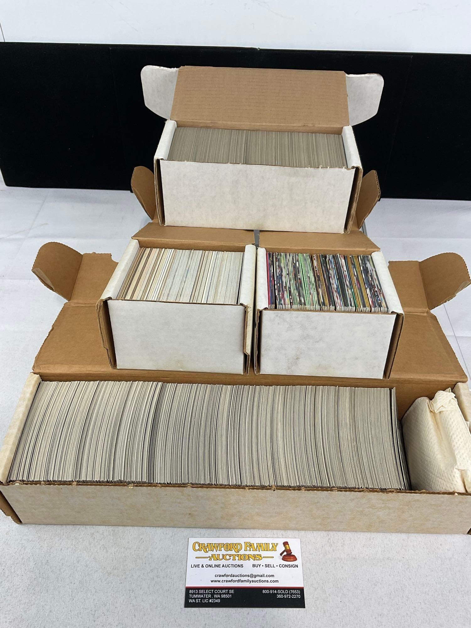 4 Boxes of Sports Cards, 2750+ cards, Action Packed, Topps, & more, Baseball & Football: Appears to be in good shape. The piece measures approx 7h x 17w x 7d inches. See pics. E-5950