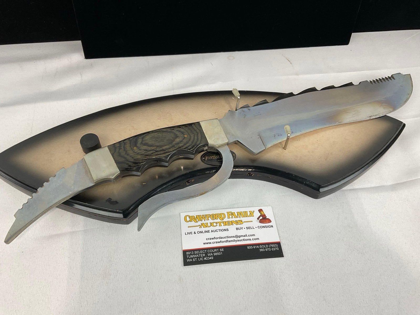 Pair of Novelty Knives, Karambit w/Eagle Brass Handle, & Godzilla Huge Knife w/Plaque - 5