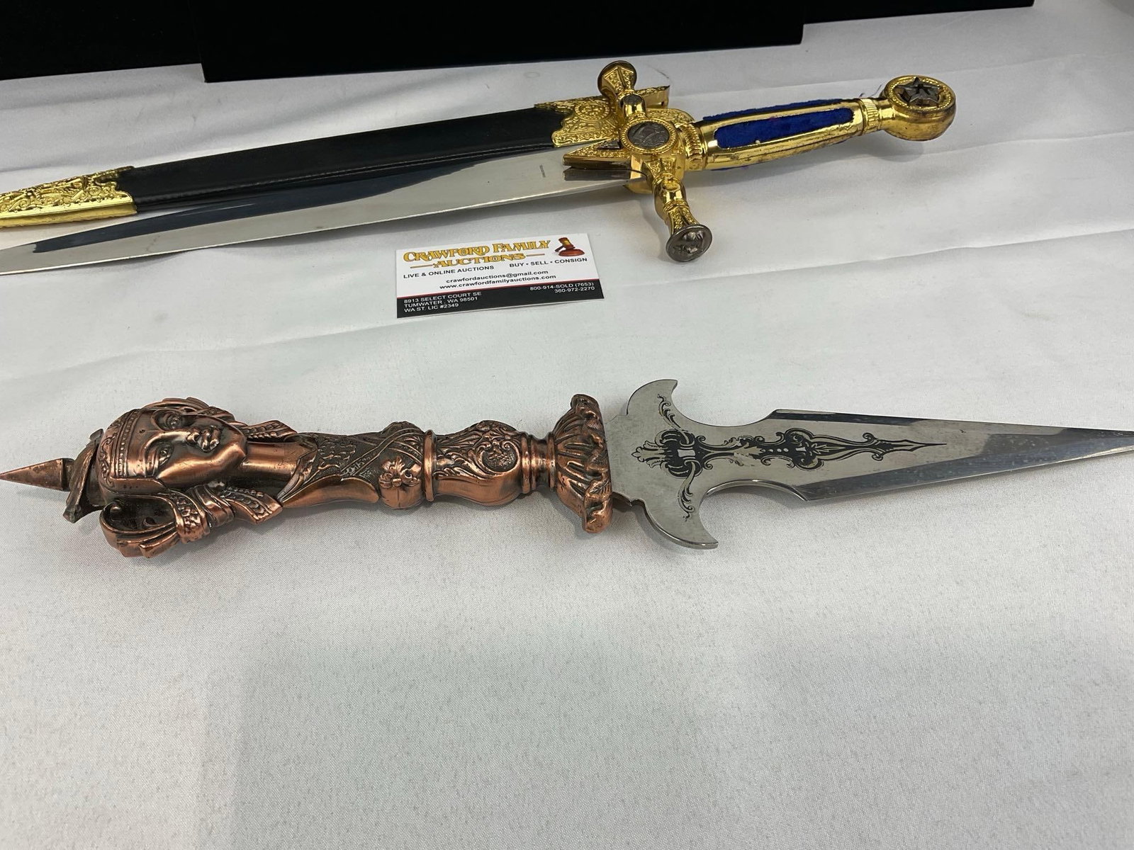 2 Replica Daggers, Tibetan Buddhist Ritual Dagger Phurba Dorje & Masonic Ceremonial Dagger - 3