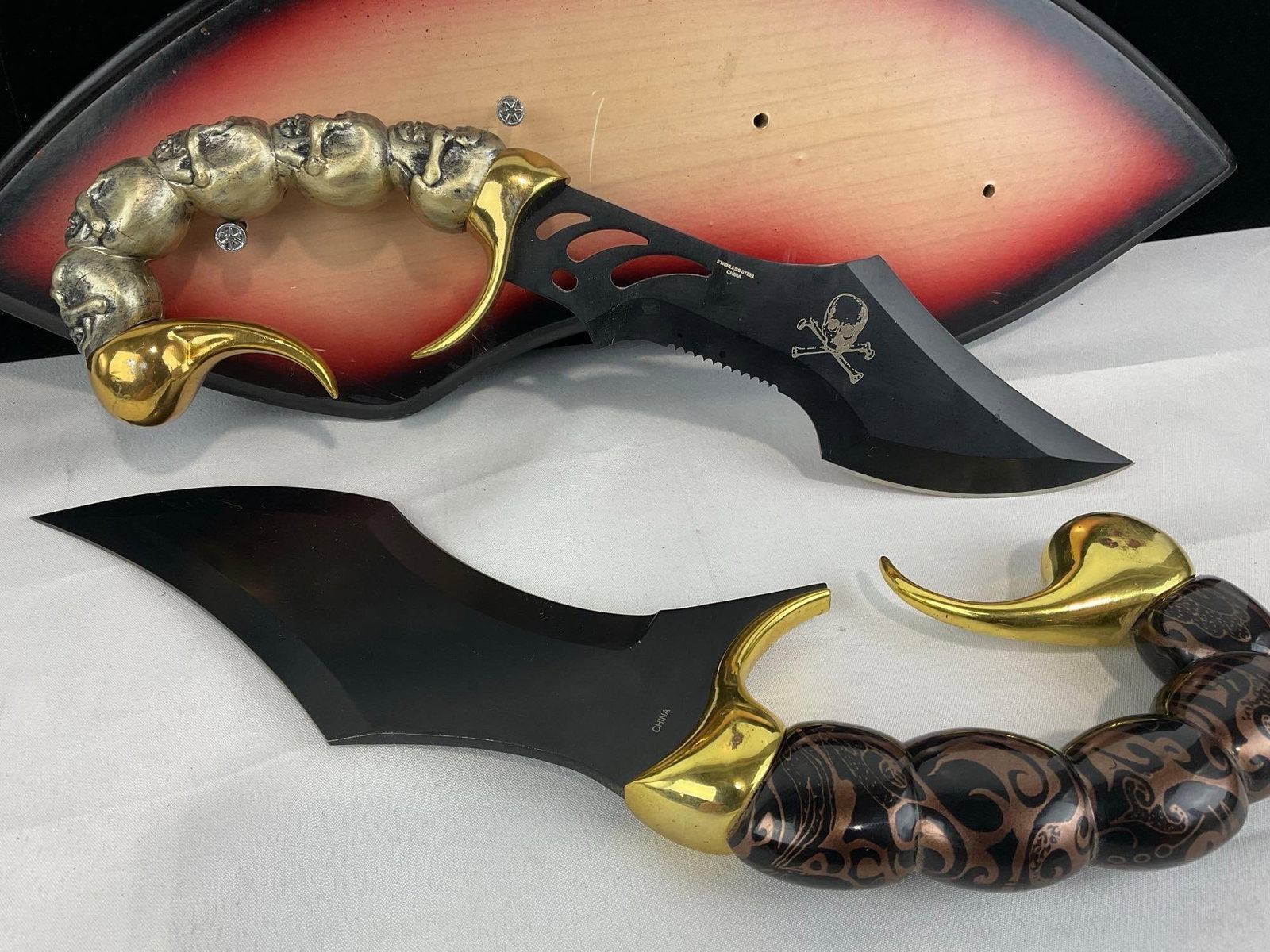 Pair of Egyptian Scorpion Tail Fantasy Knives, Skull Handle, w/1 Plaque - 5
