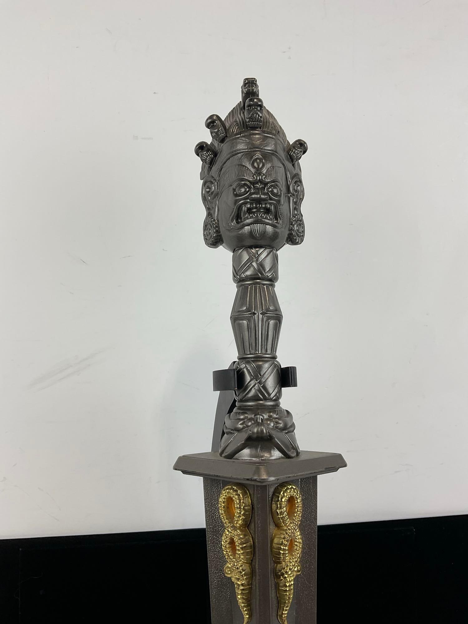 Replica Fantasy Knife, Large Tibetan Phurba for Rituals, w/Stand, 23h x 9w x 8d inches - 3