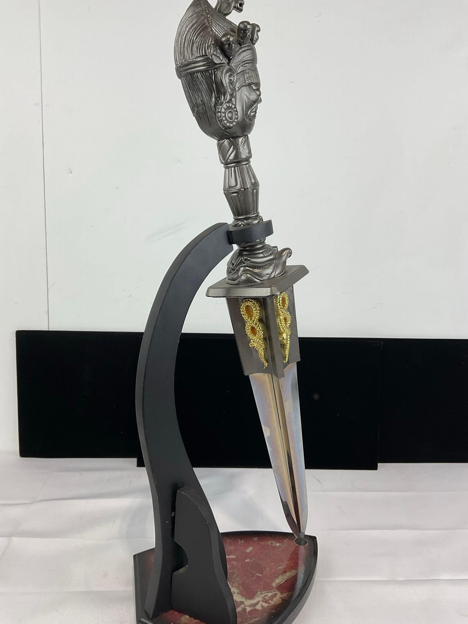 Replica Fantasy Knife, Large Tibetan Phurba for Rituals, w/Stand, 23h x 9w x 8d inches - 4