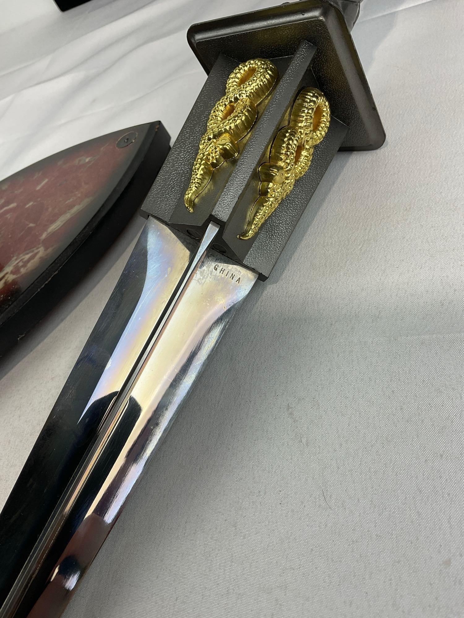 Replica Fantasy Knife, Large Tibetan Phurba for Rituals, w/Stand, 23h x 9w x 8d inches - 5