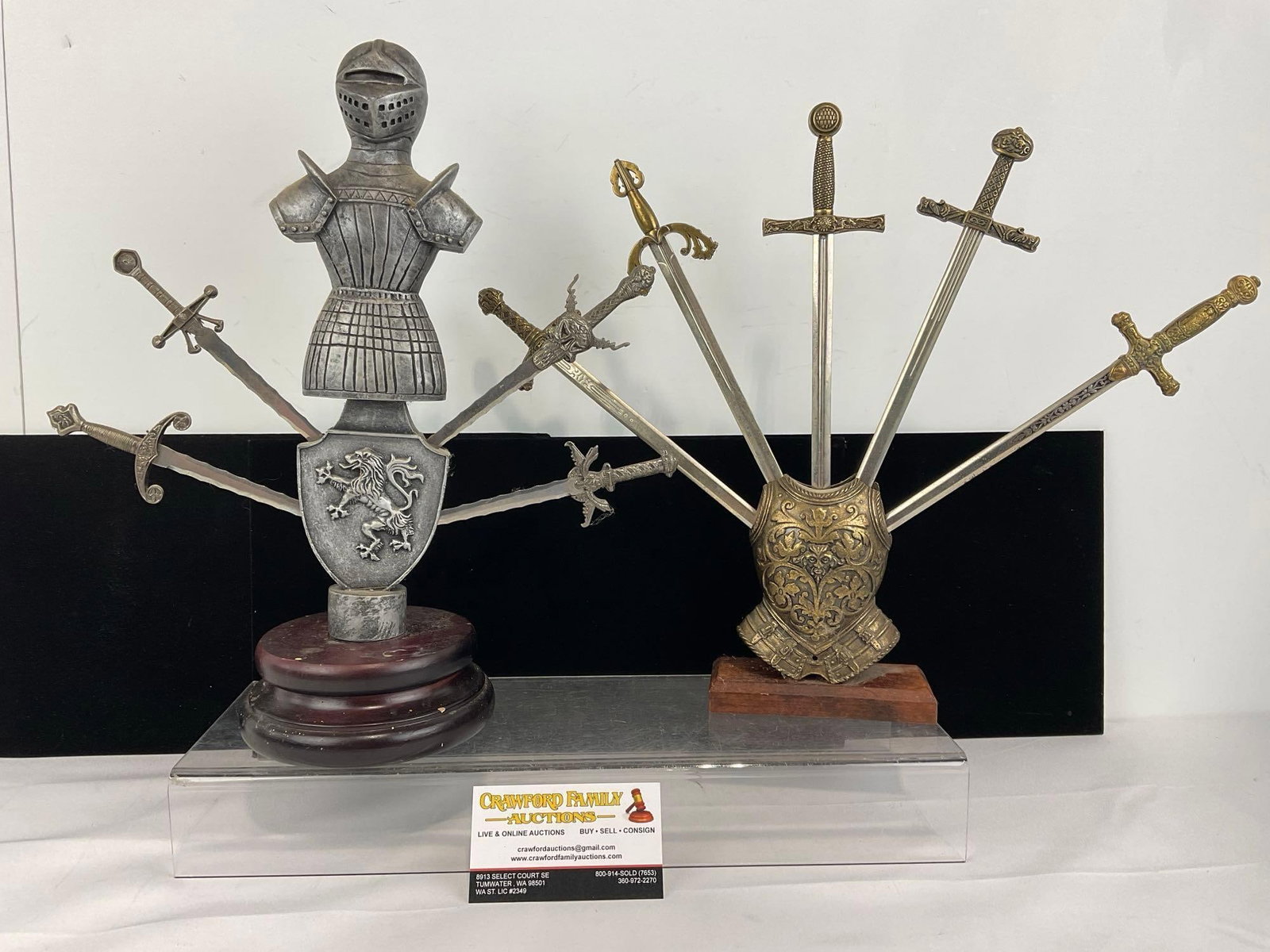 2 Sets of Resin Armor Stands w/Decorative Letter Openers, Sword style pieces (1 of 8)