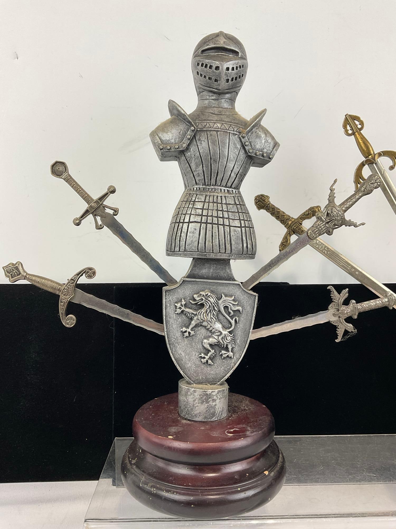 2 Sets of Resin Armor Stands w/Decorative Letter Openers, Sword style pieces - 2