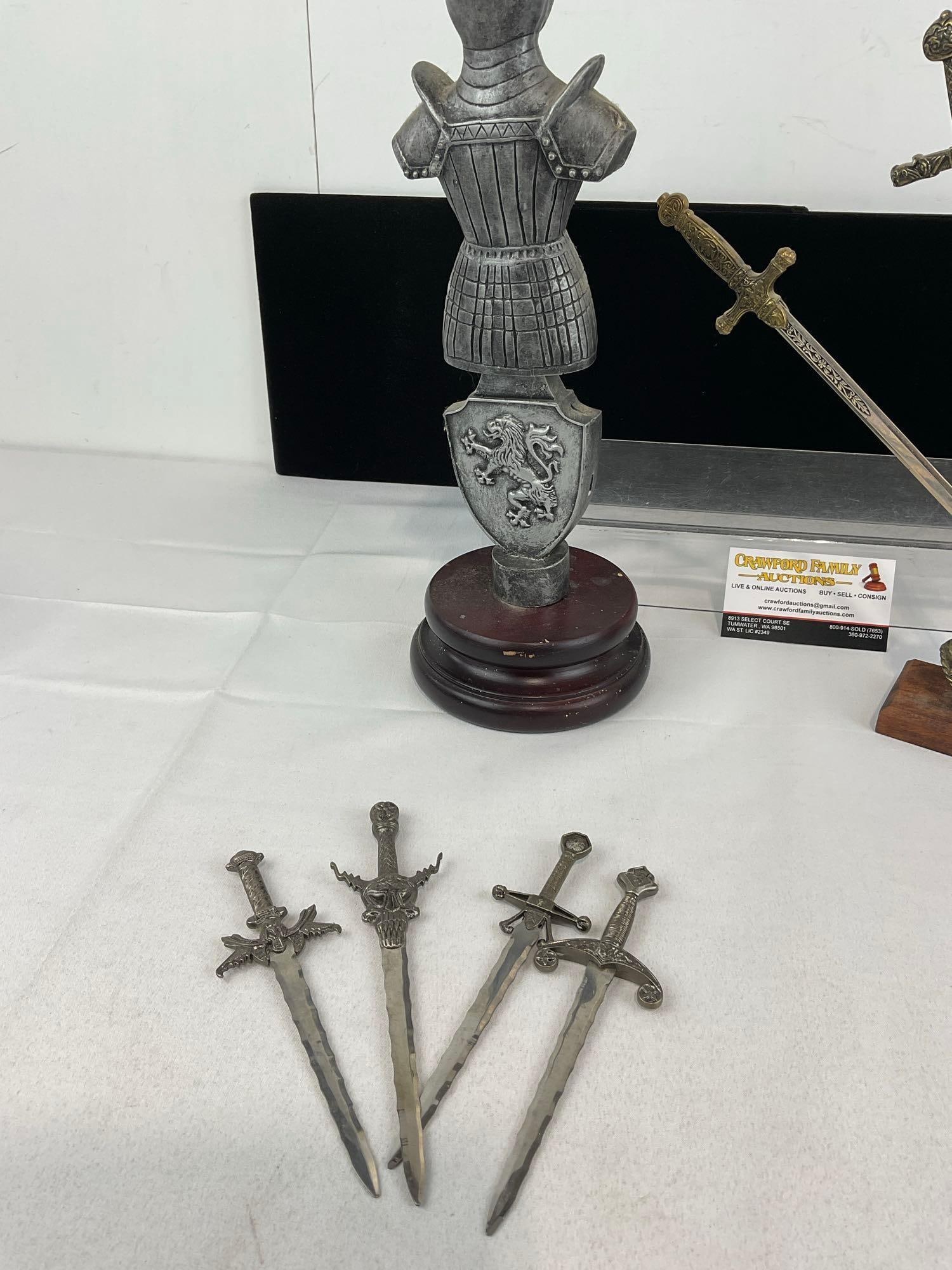2 Sets of Resin Armor Stands w/Decorative Letter Openers, Sword style pieces - 5