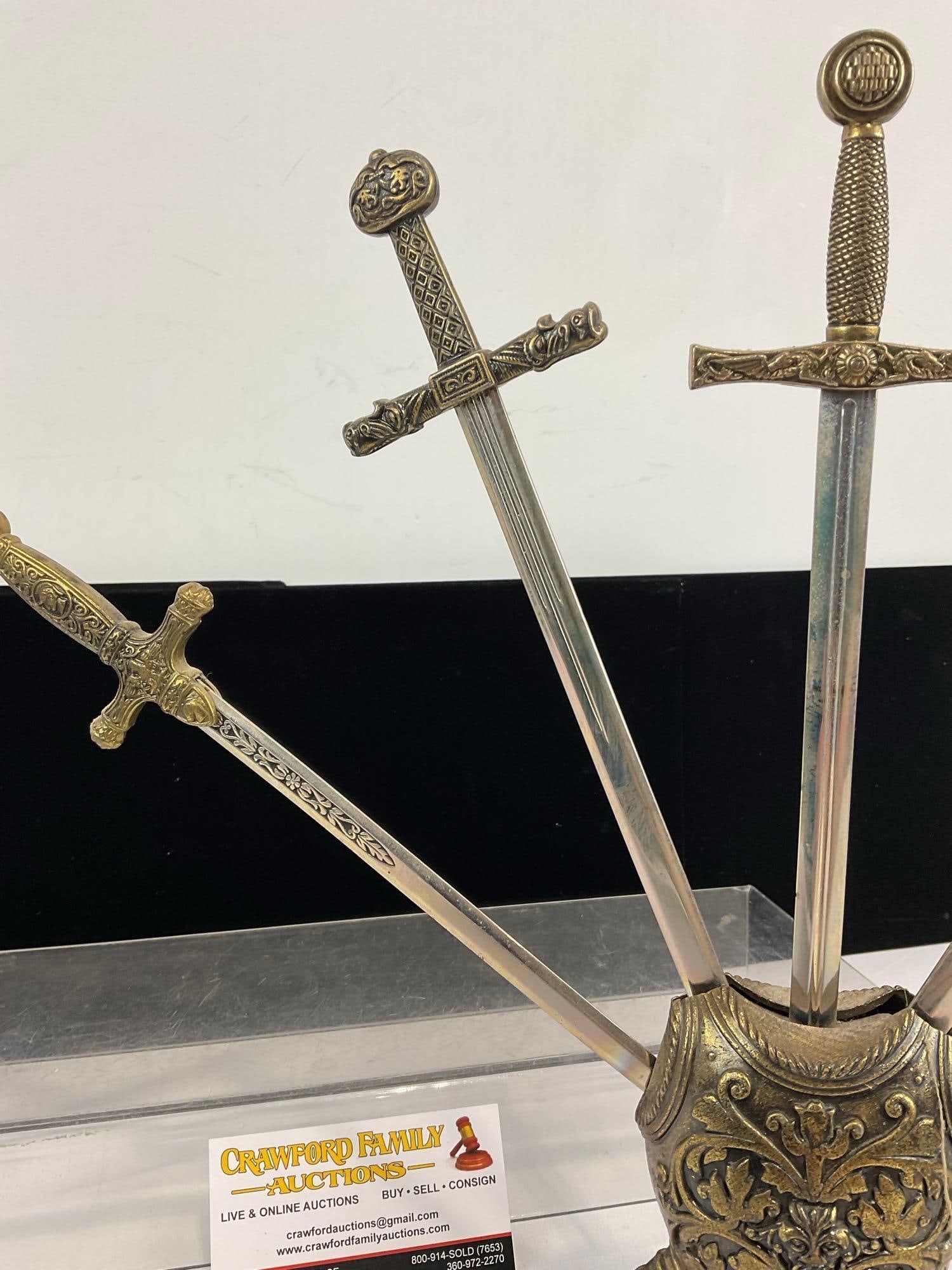 2 Sets of Resin Armor Stands w/Decorative Letter Openers, Sword style pieces - 7