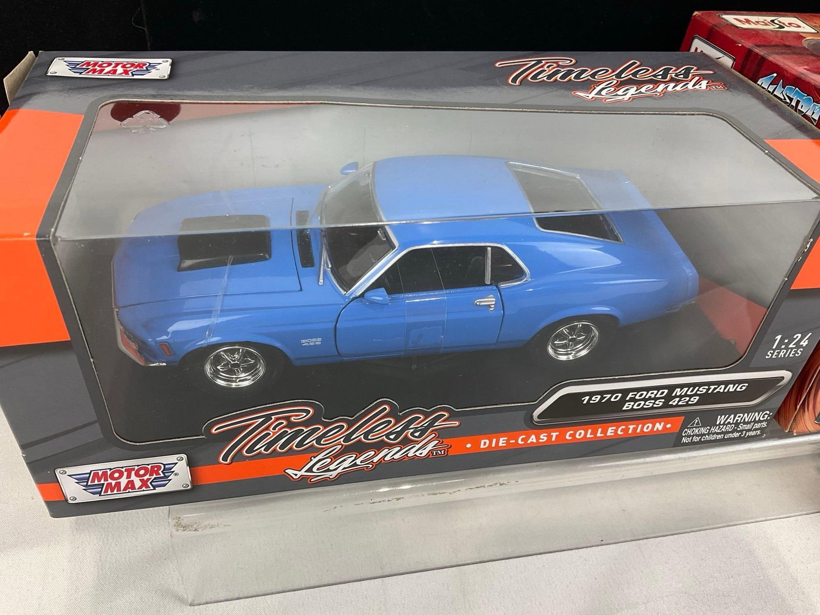 3 Diecast 1:24 Scale Cars, 1965 Burago Ford AC Cobra 427, 70 Ford Mustang Boss 429 & 70 Plymouth ... - 3