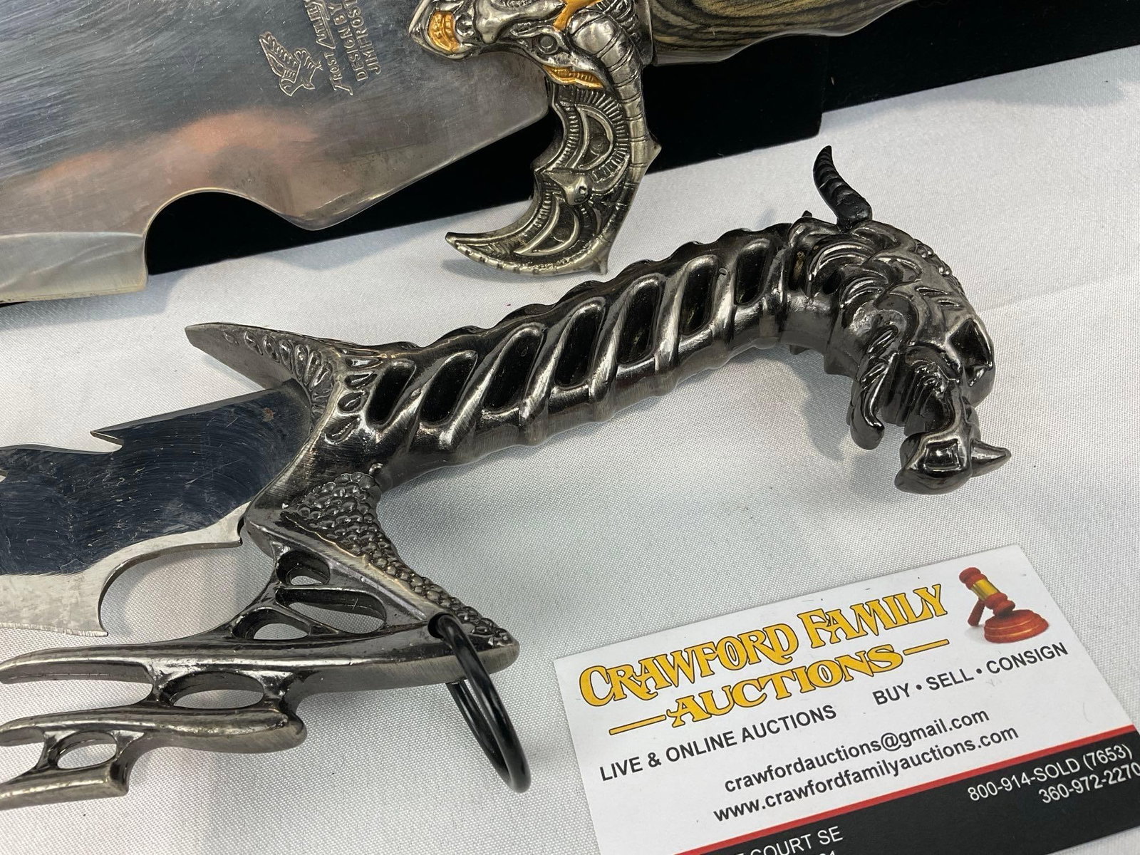 2 Large Fantasy Knives, 1 Frost Cutlery, Wood & Carved metal Handle, & Knife w/Dragon style Handle - 3