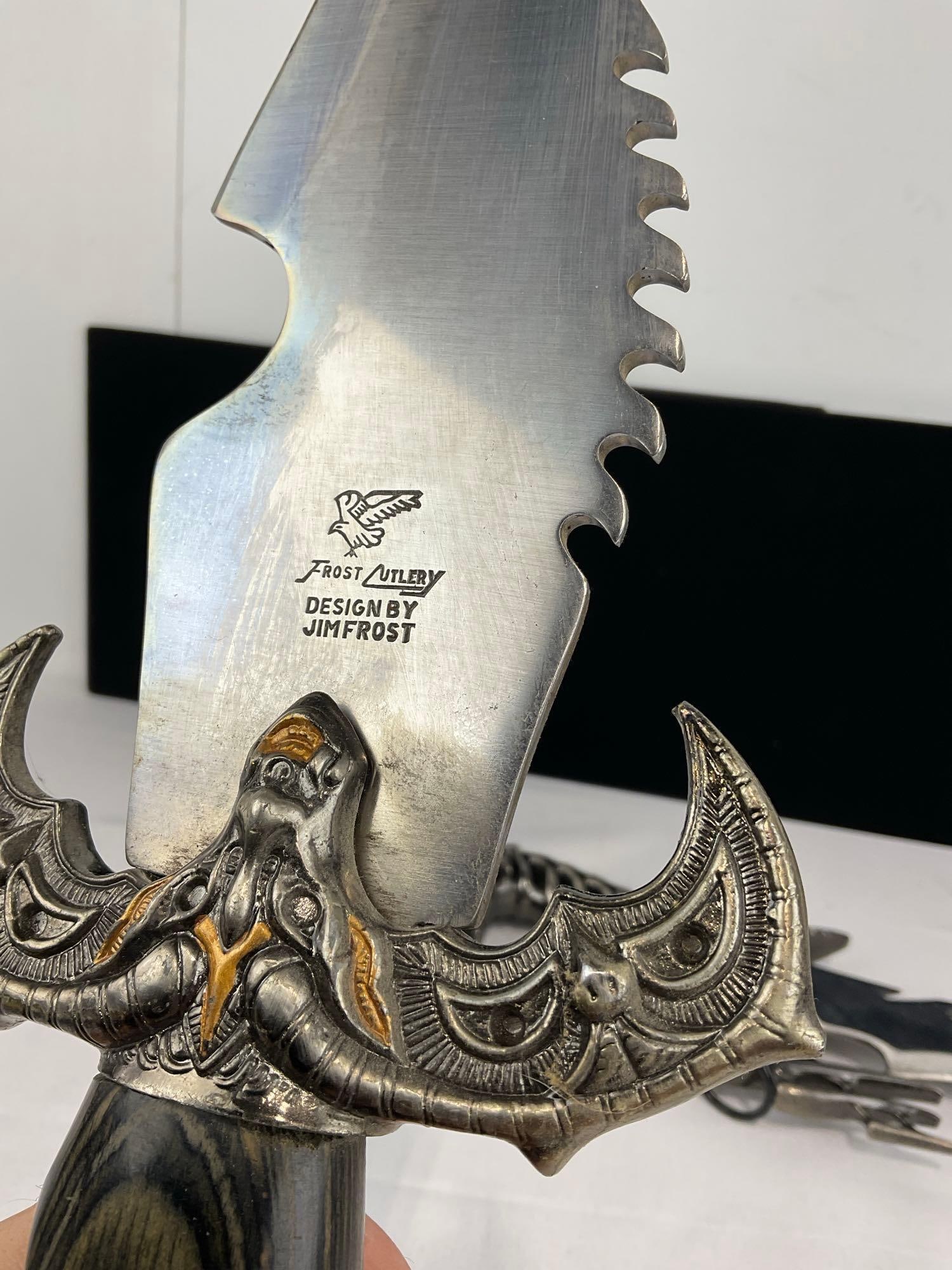 2 Large Fantasy Knives, 1 Frost Cutlery, Wood & Carved metal Handle, & Knife w/Dragon style Handle - 6
