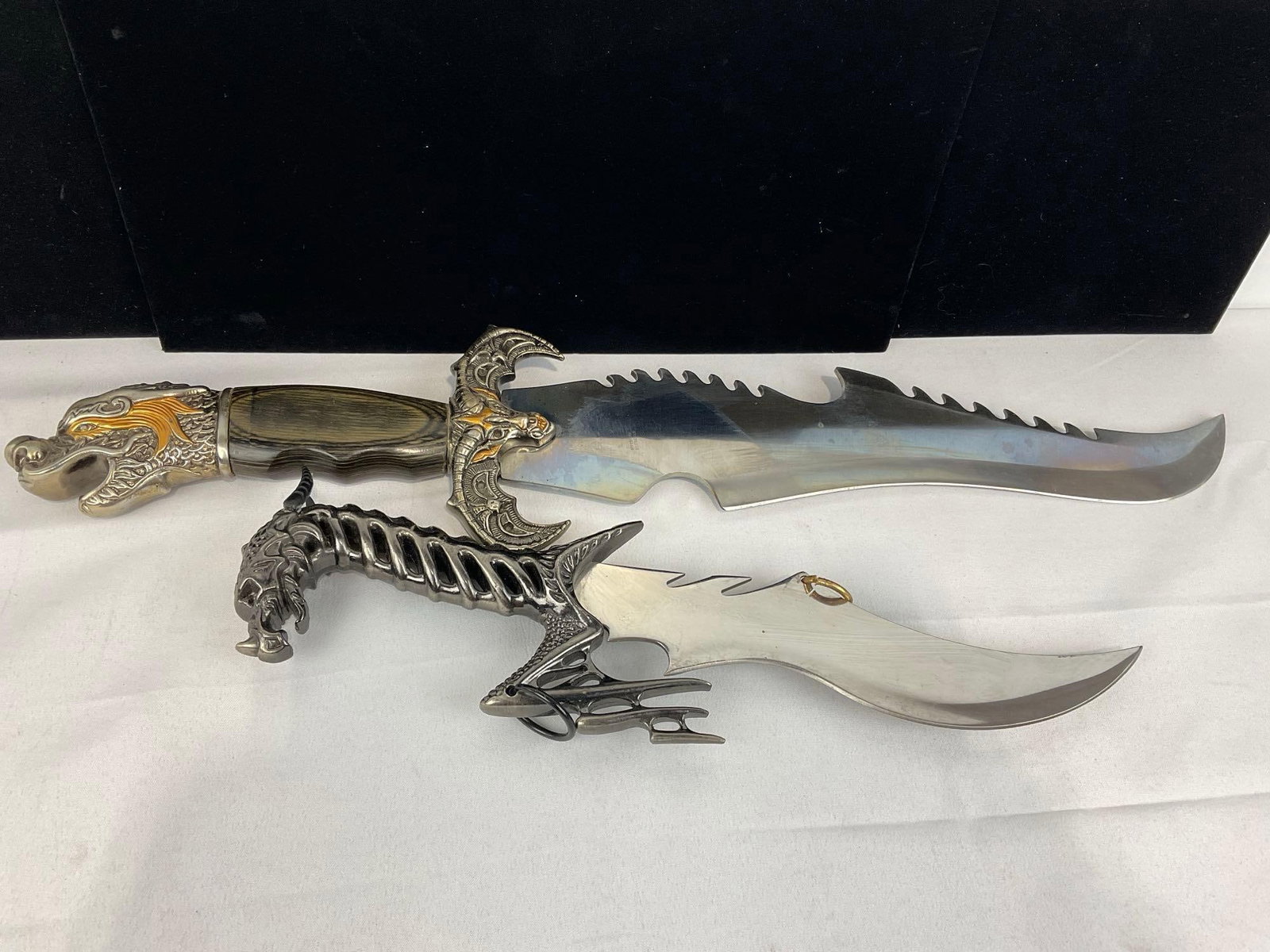 2 Large Fantasy Knives, 1 Frost Cutlery, Wood & Carved metal Handle, & Knife w/Dragon style Handle - 7