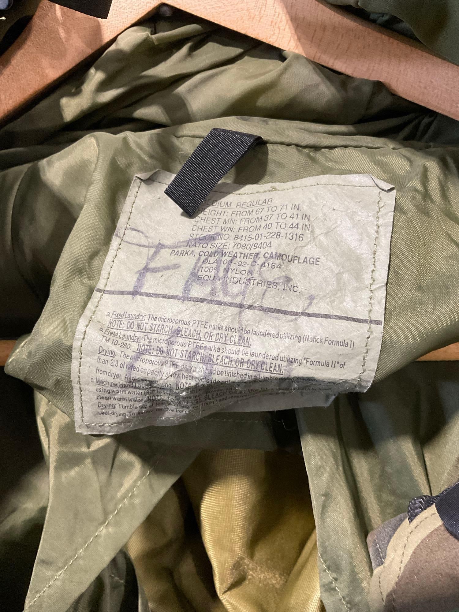2x Cold Weather Parkas, Small US Army Gas Mask, variety of hats, Wet Weather Size L Trouser - 13
