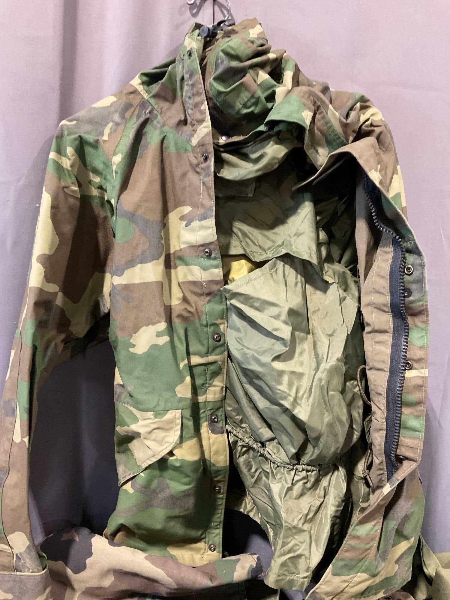 2x Cold Weather Parkas, Small US Army Gas Mask, variety of hats, Wet Weather Size L Trouser - 2