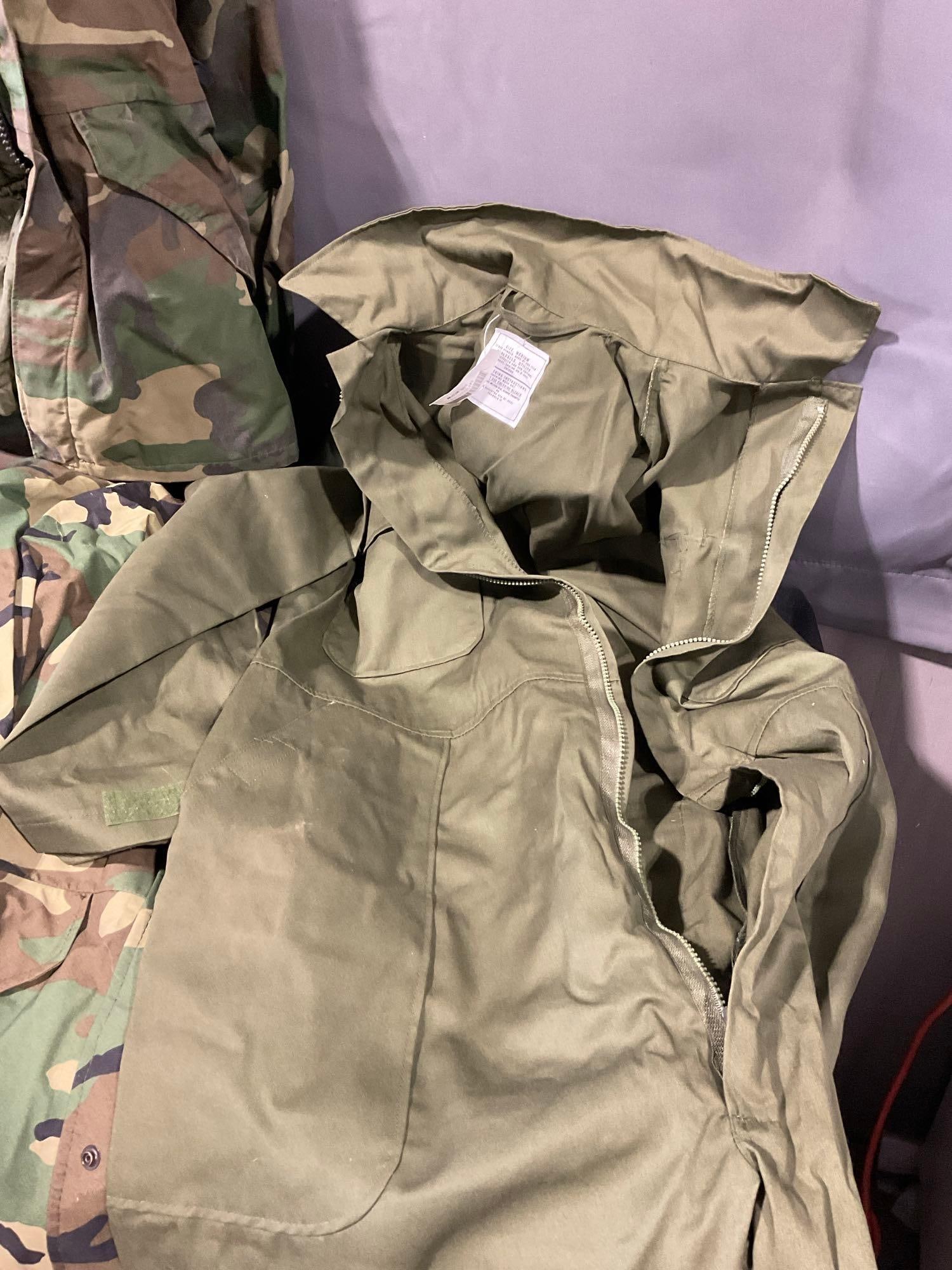 2x Cold Weather Parkas, Small US Army Gas Mask, variety of hats, Wet Weather Size L Trouser - 6