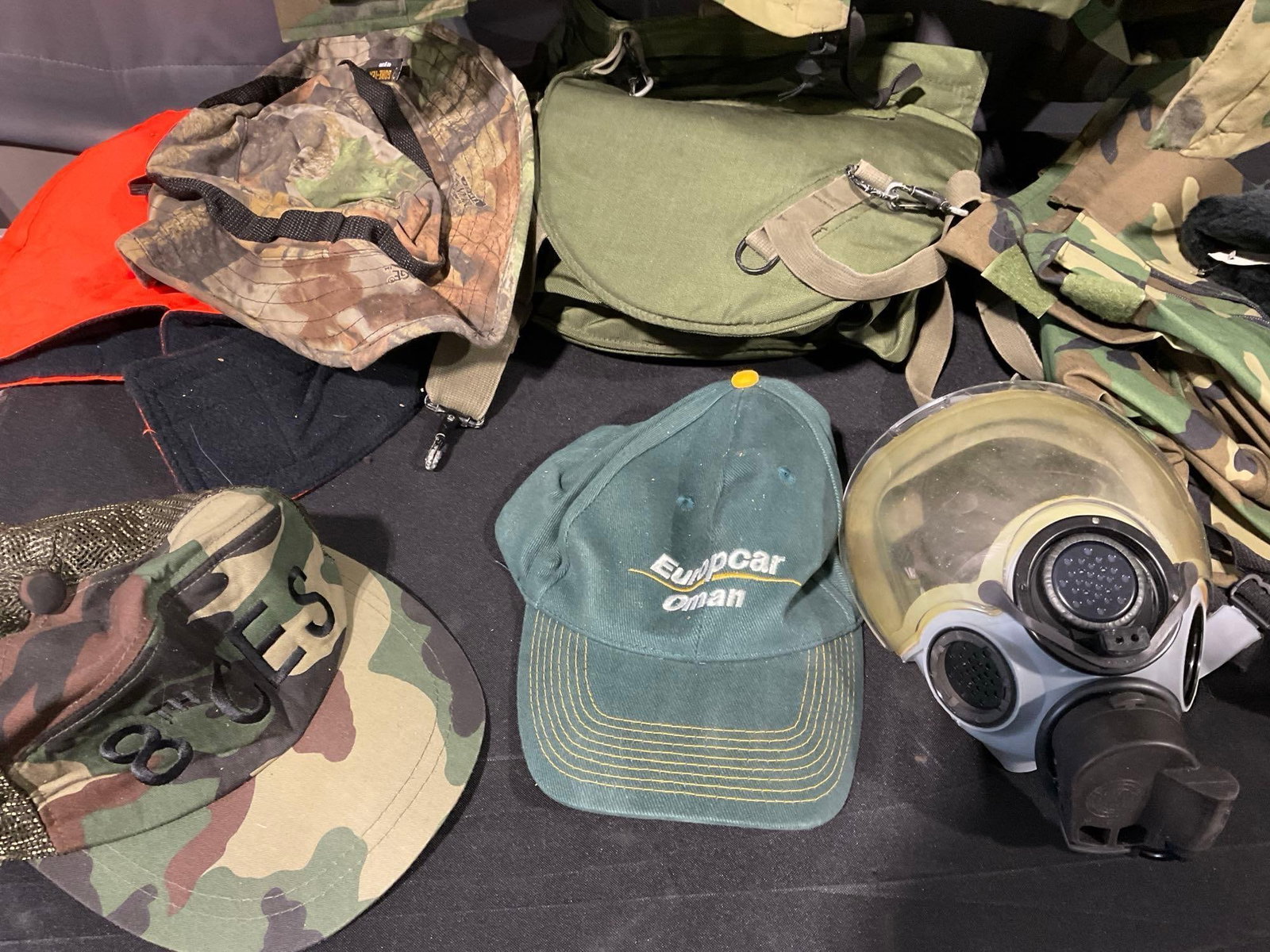 2x Cold Weather Parkas, Small US Army Gas Mask, variety of hats, Wet Weather Size L Trouser - 8