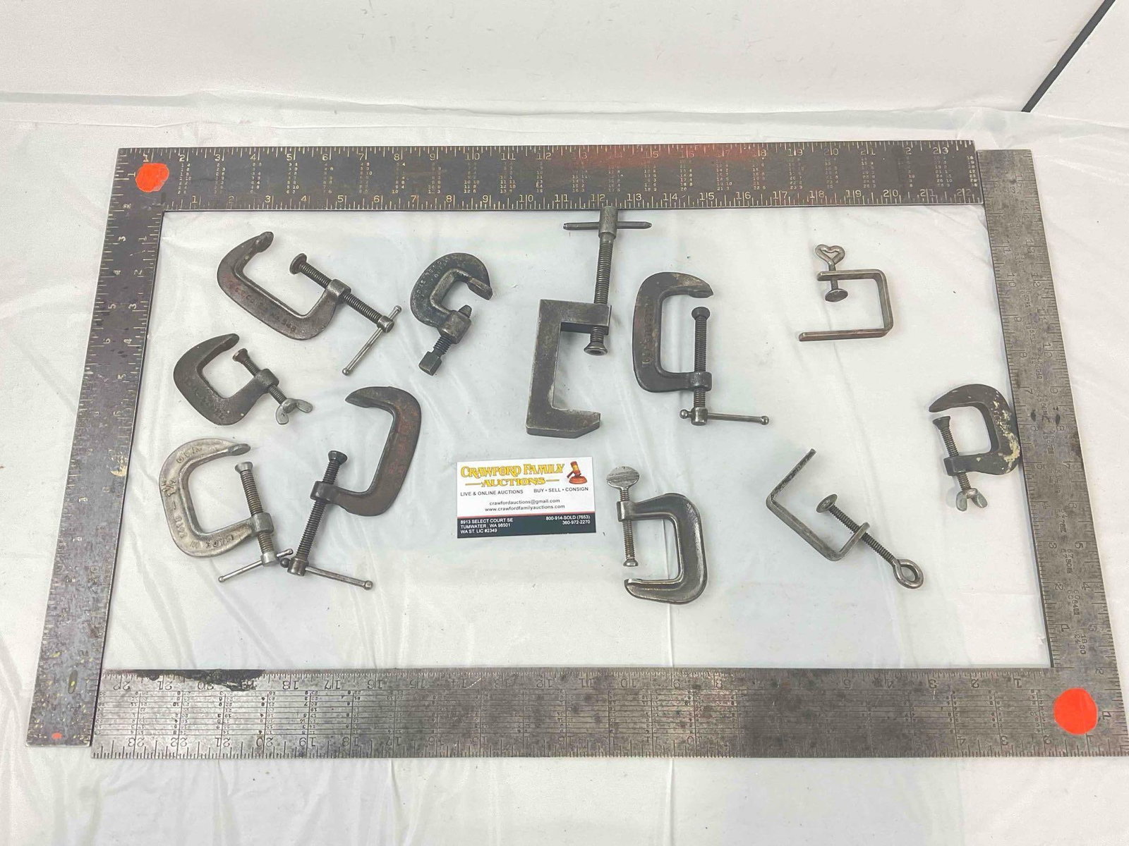 2 pcs Vintage Right Angle L Shape Rulers & 11 pcs C Clamps. Very Good Condition. See pics. (1 of 7)